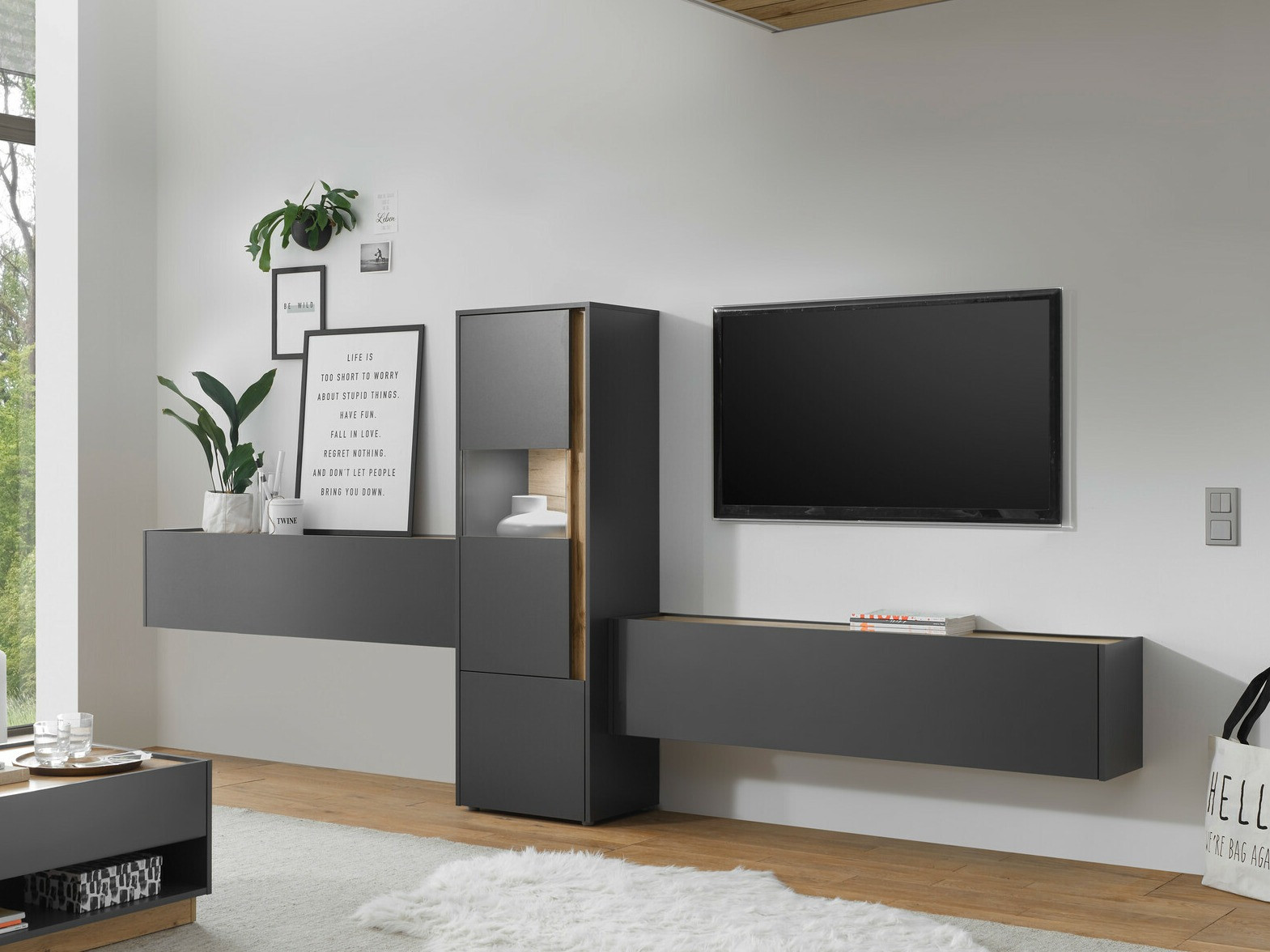 Woonkamerset Elbsori 122 (Antraciet + Wotan eik)