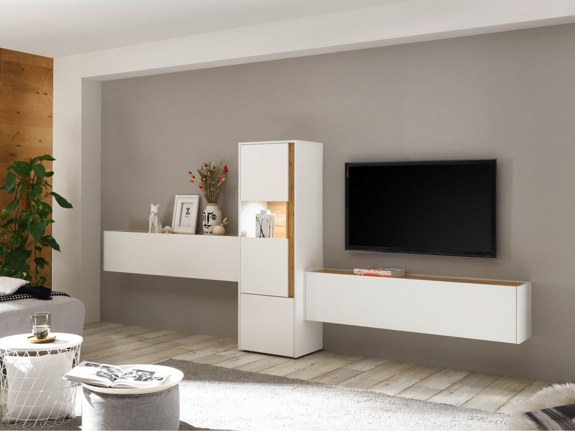 Woonkamerset Elbsori 122 (Wit + Wotan eik)