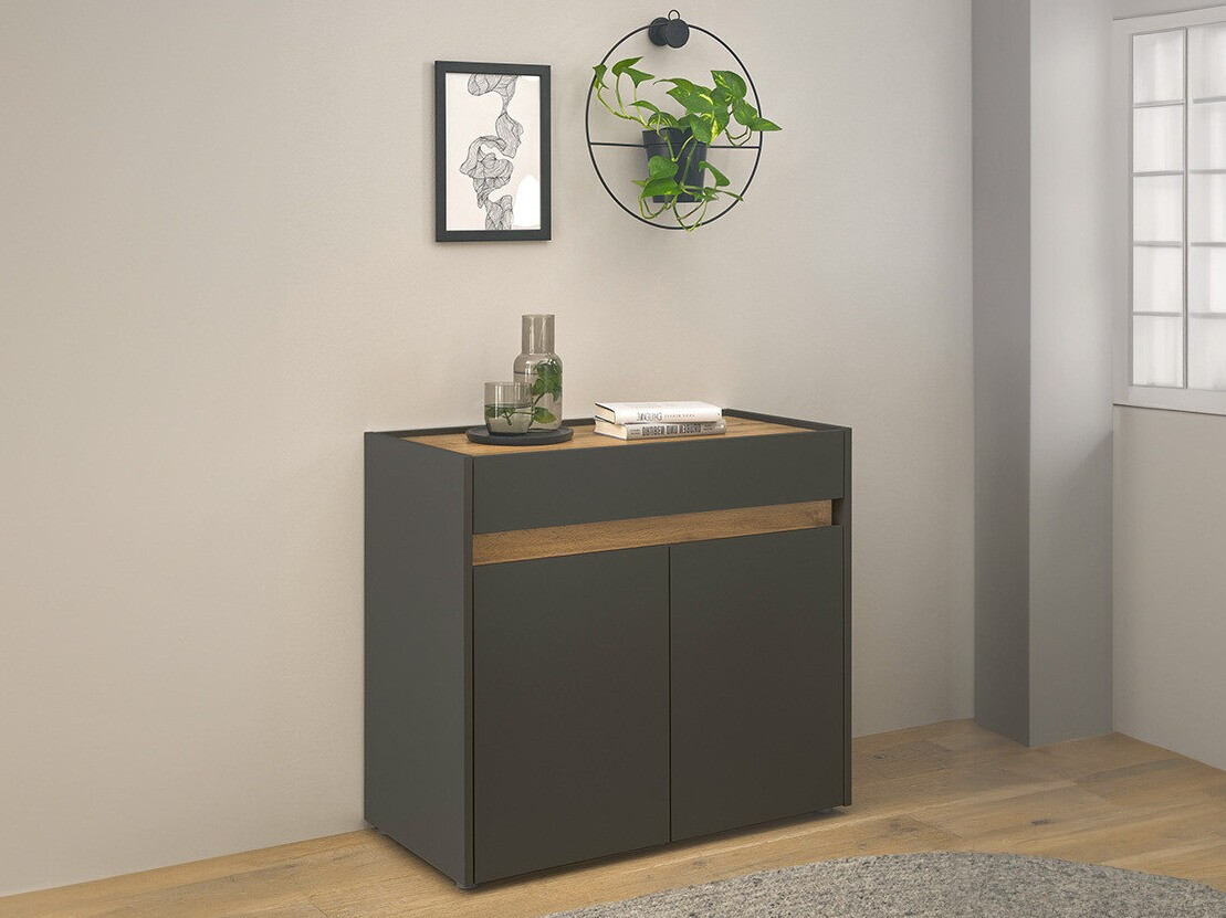 Ladekast Elbsori 110 (Antraciet + Wotan eik)