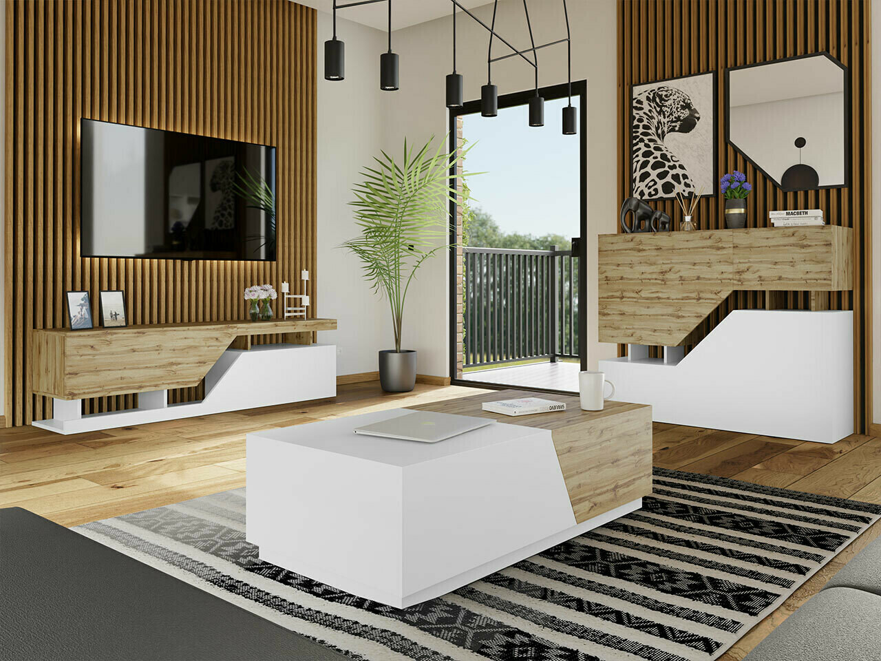 Woonkamerset Comfivo Daldune 103 (Wotan eik + Wit)