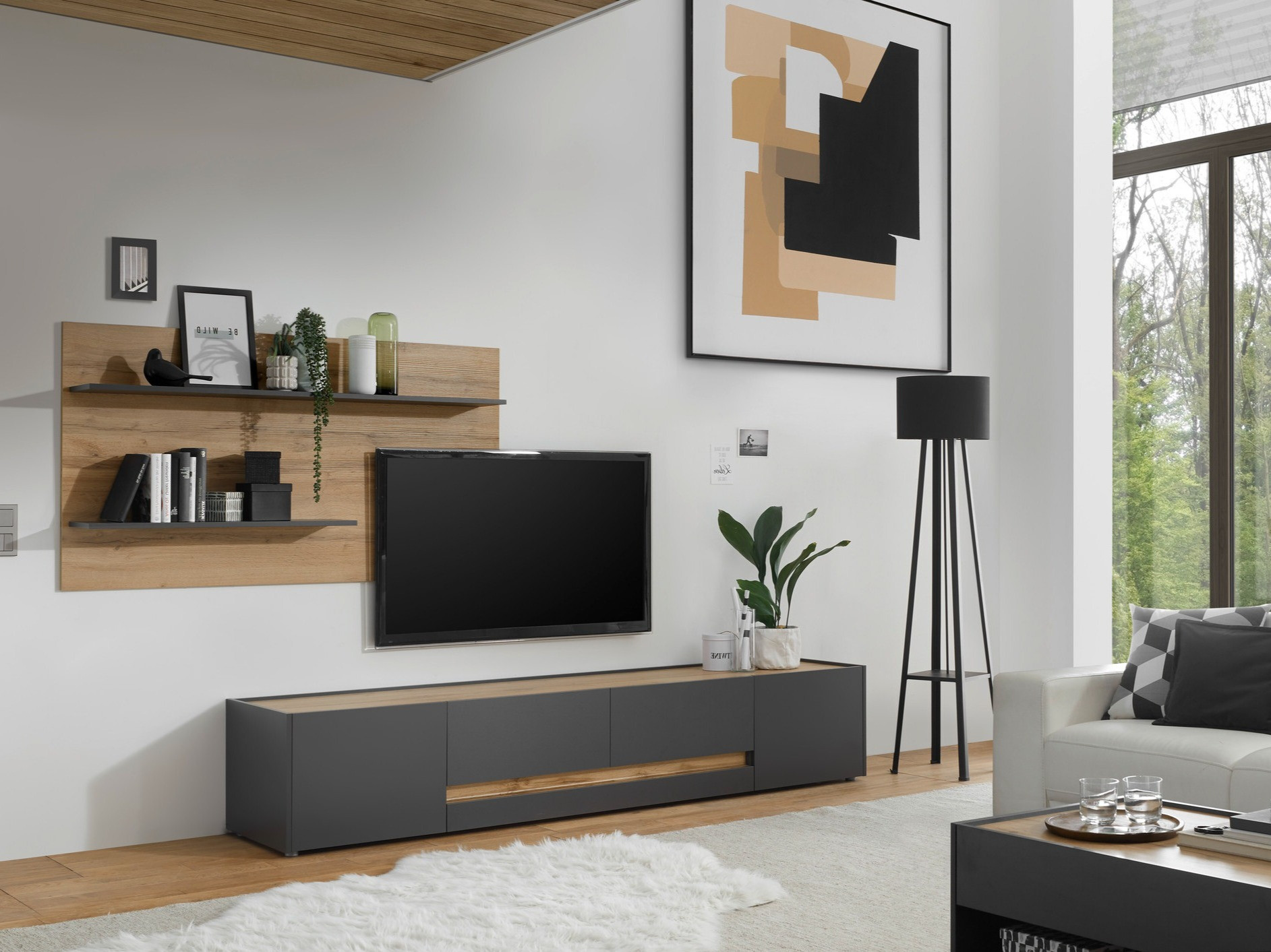 Woonkamerset Elbsori 124 (Antraciet + Wotan eik)