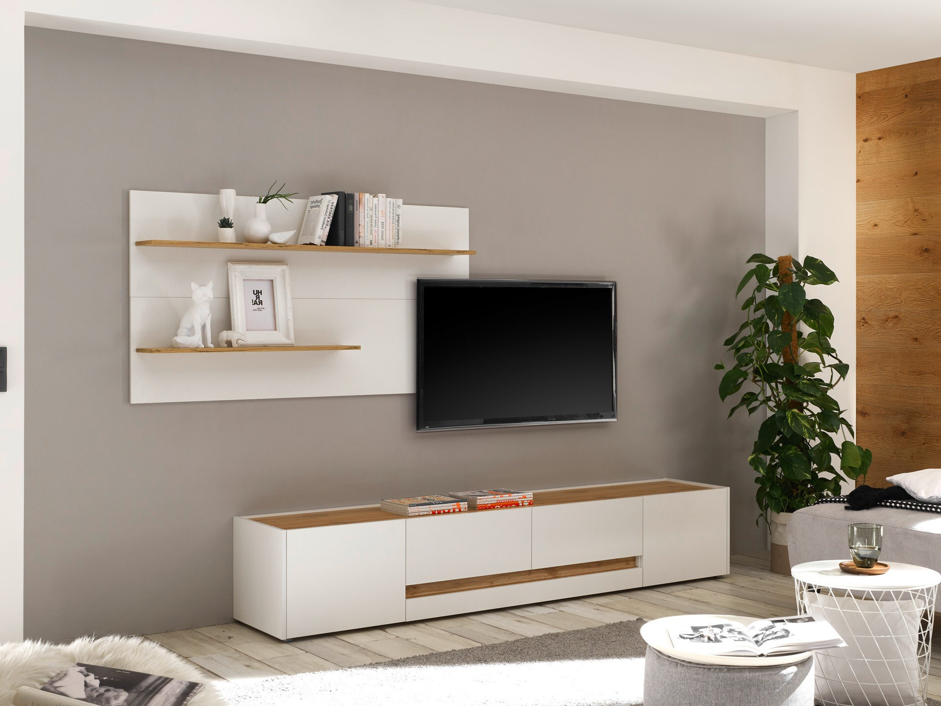 Woonkamerset Elbsori 124 (Wit + Wotan eik)