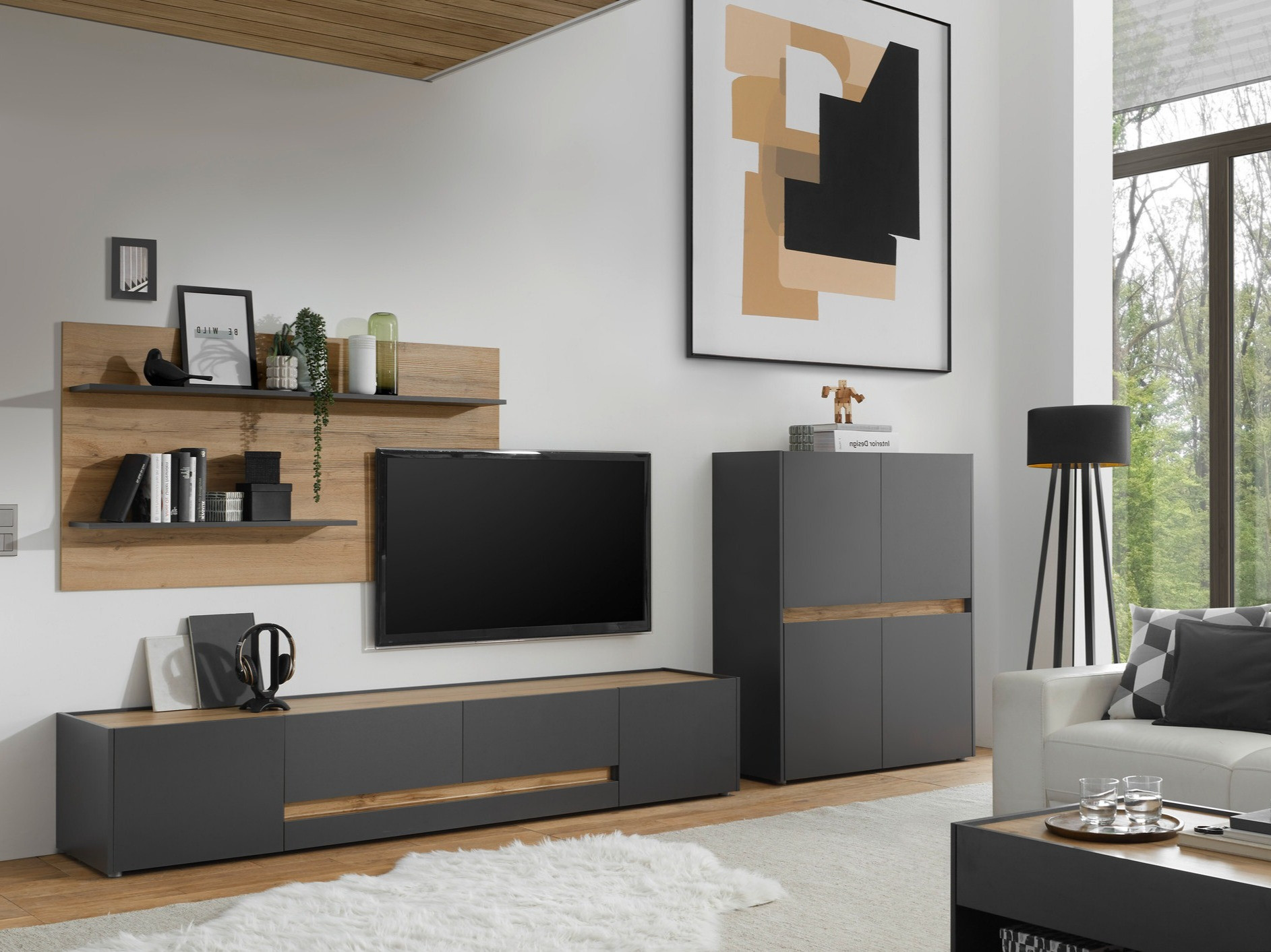 Woonkamerset Elbsori 127 (Antraciet + Wotan eik)