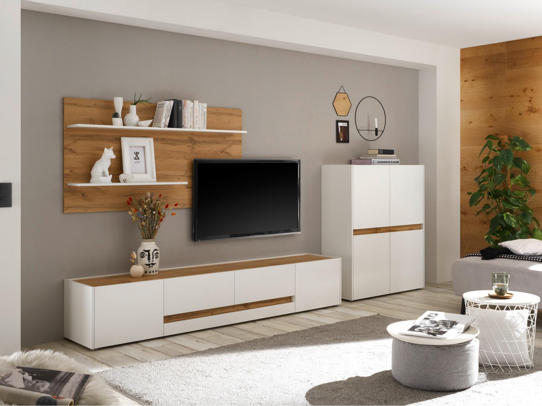 Woonkamerset Elbsori 127 (Wit + Wotan eik)