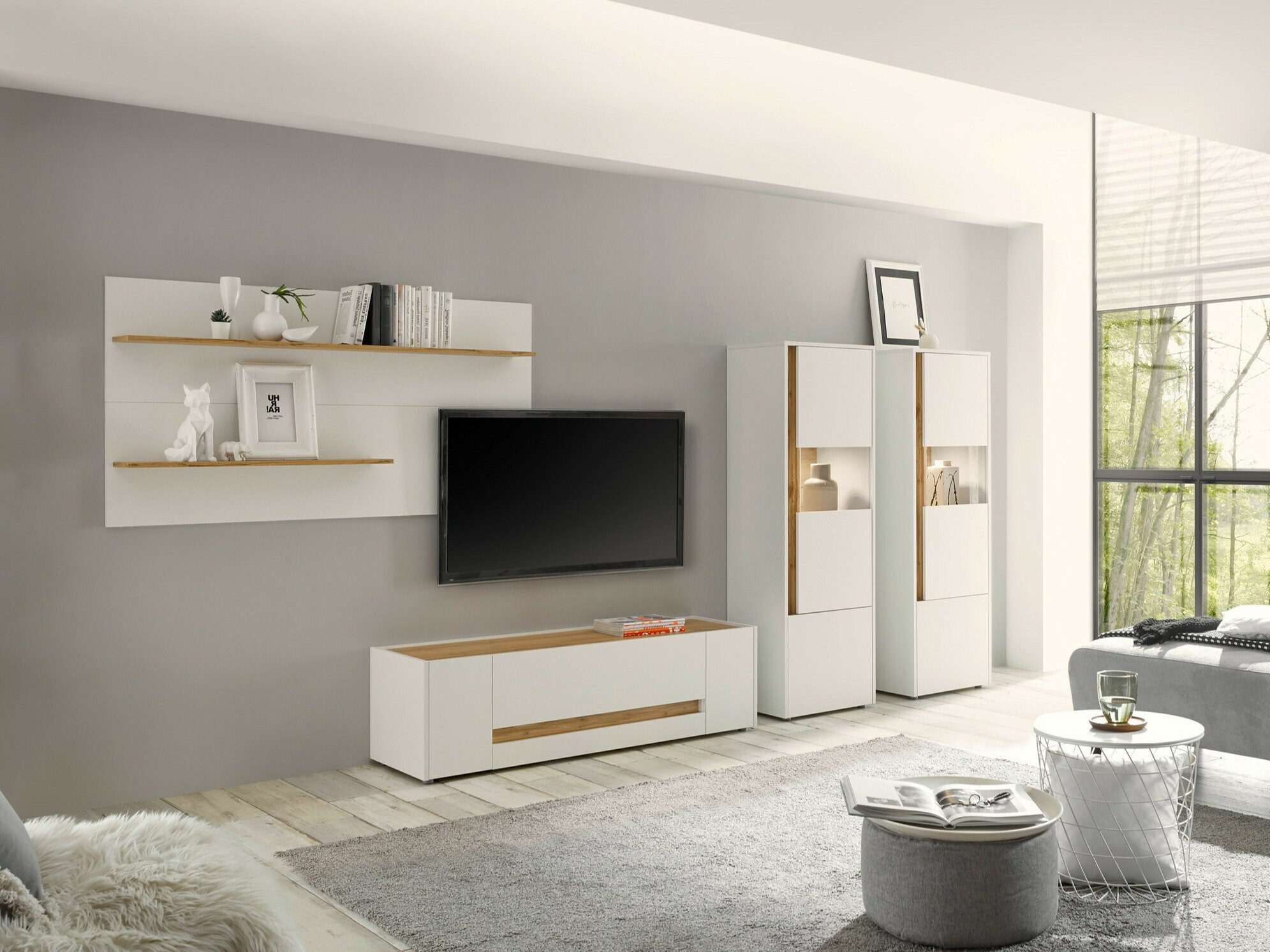 Woonkamerset Elbsori 128 (Wit + Wotan eik)