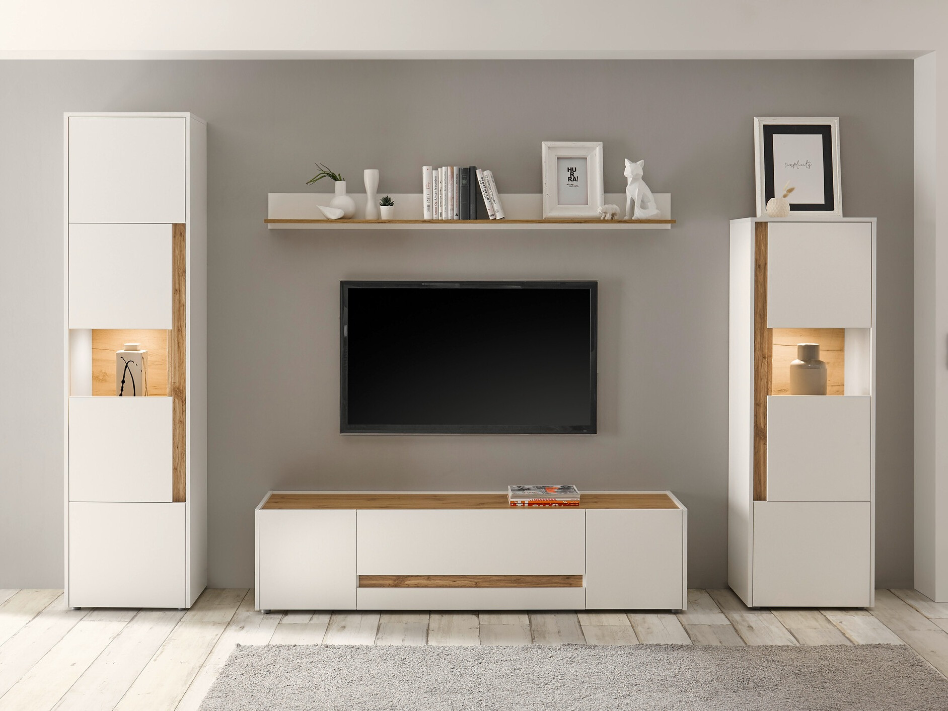 Woonkamerset Elbsori 130 (Wit + Wotan eik)