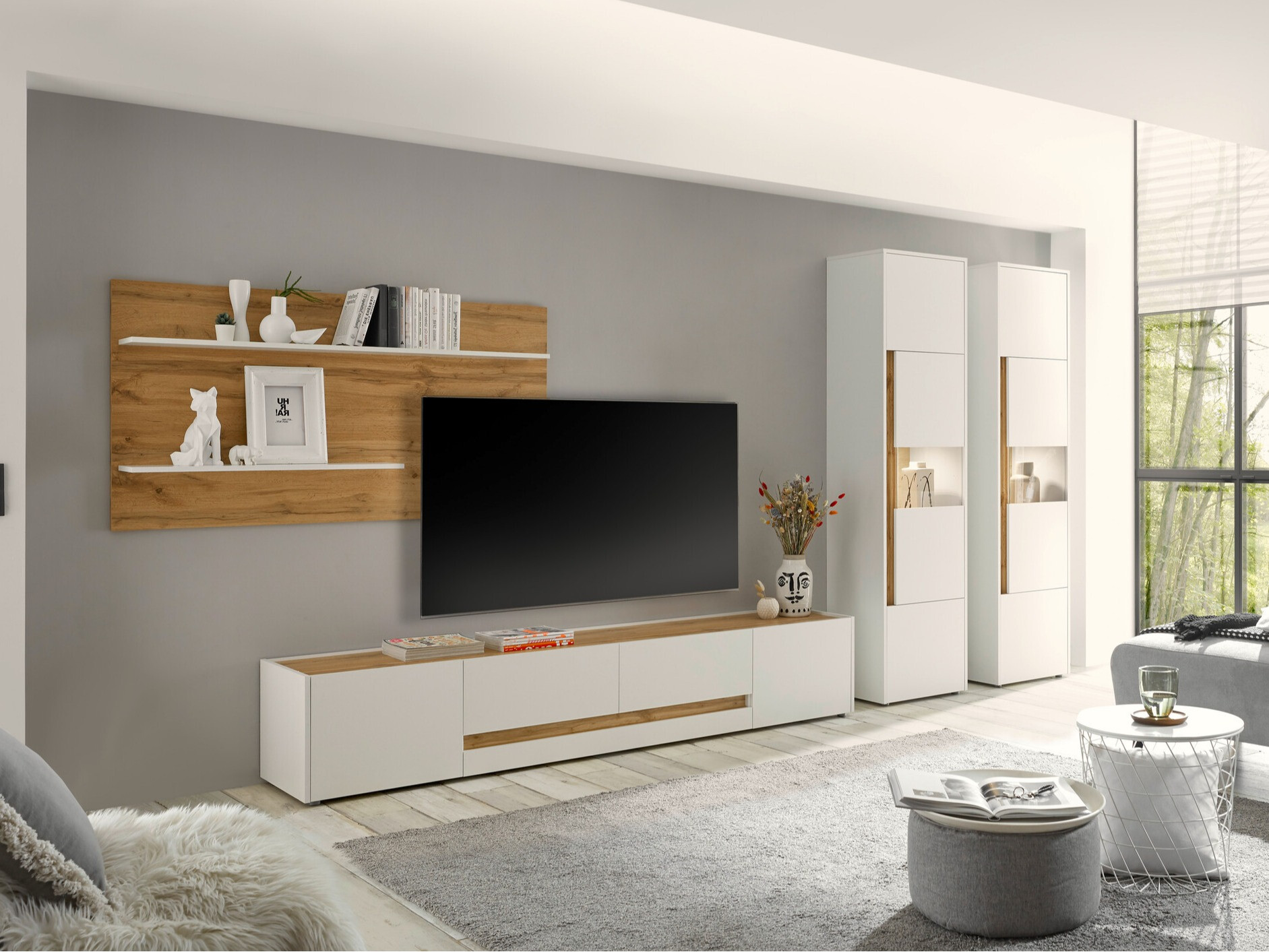 Woonkamerset Elbsori 132 (Wit + Wotan eik)