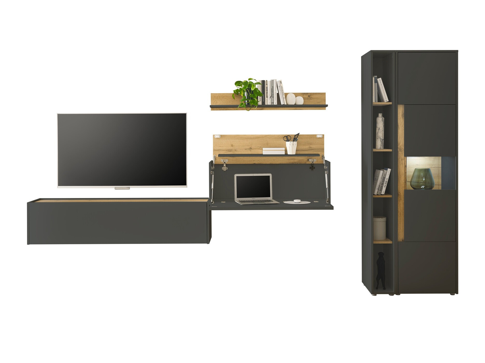Woonkamerset Elbsori 133 (Antraciet + Wotan eik)