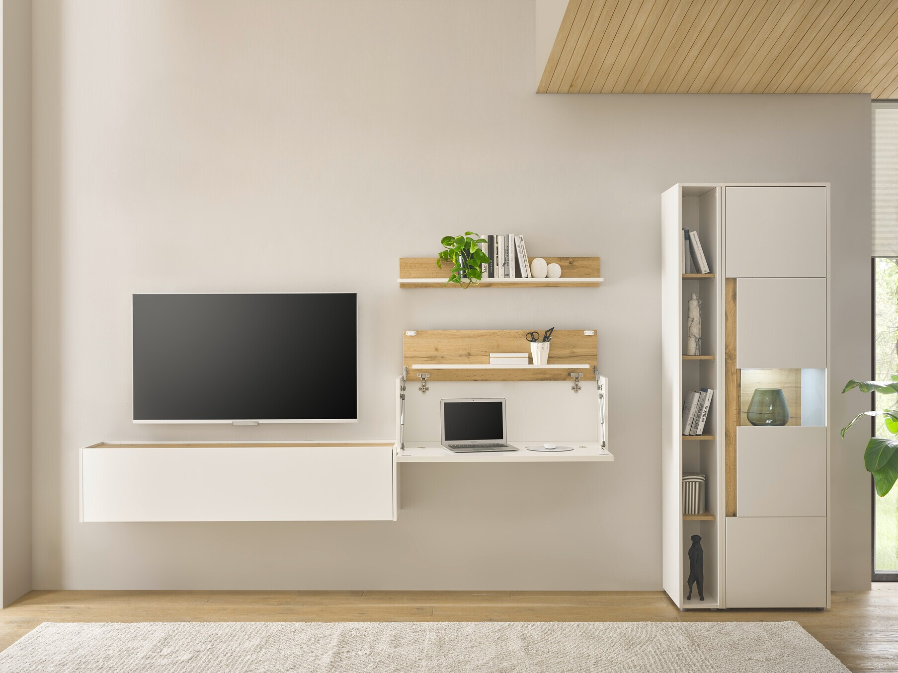 Woonkamerset Elbsori 133 (Wit + Wotan eik)