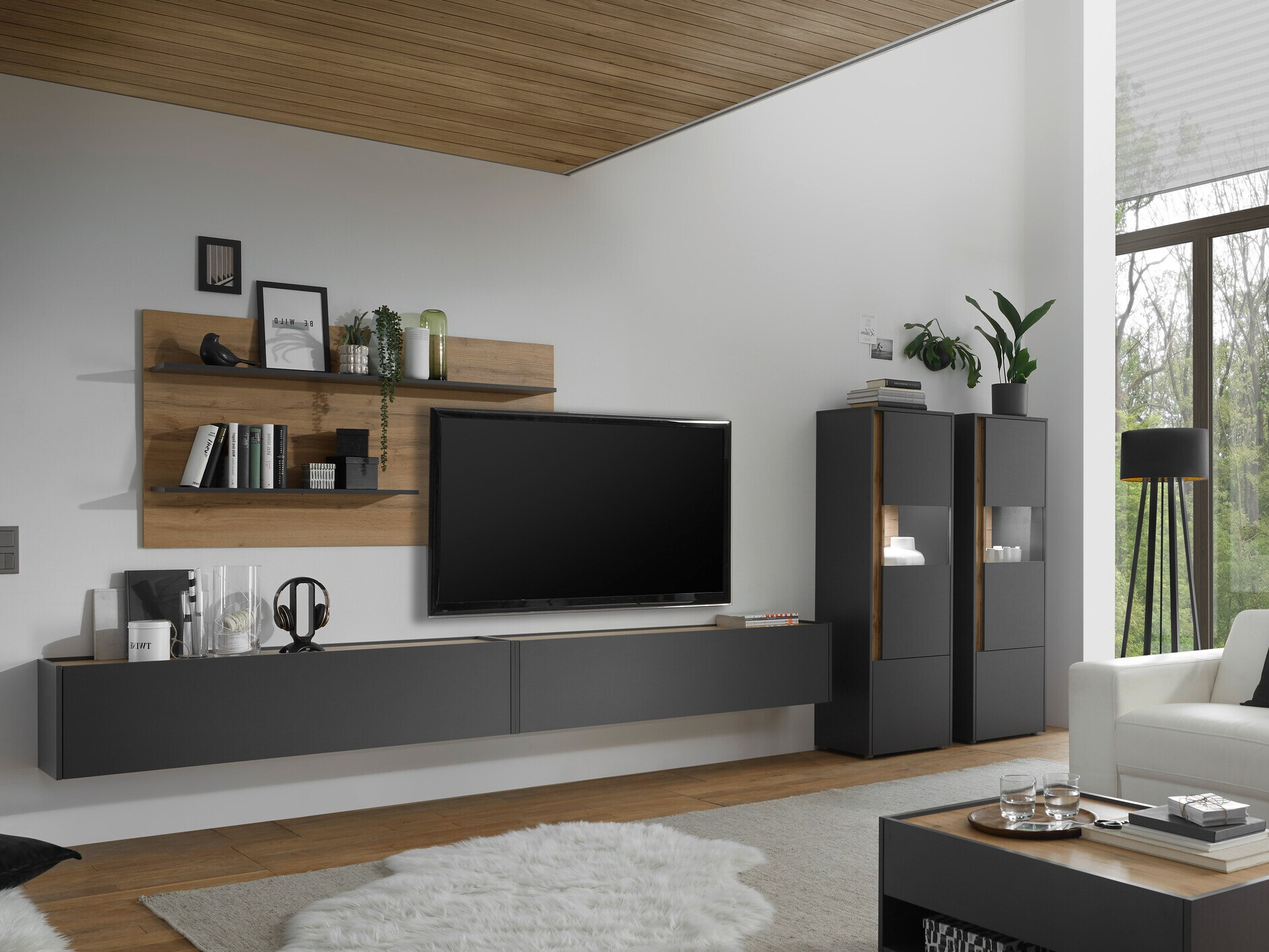 Woonkamerset Elbsori 135 (Antraciet + Wotan eik)