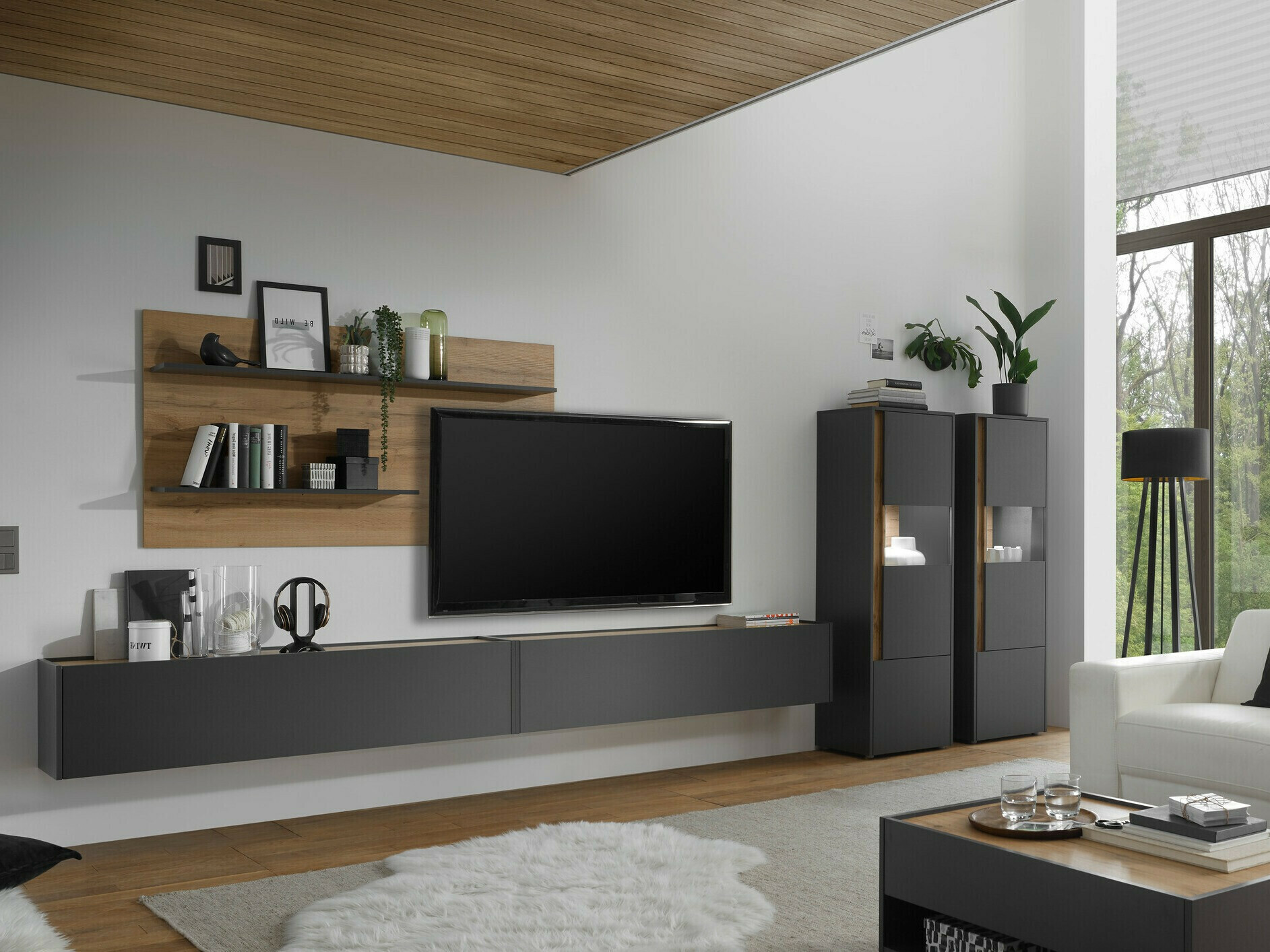 Woonkamerset Elbsori 135 (Antraciet + Wotan eik)