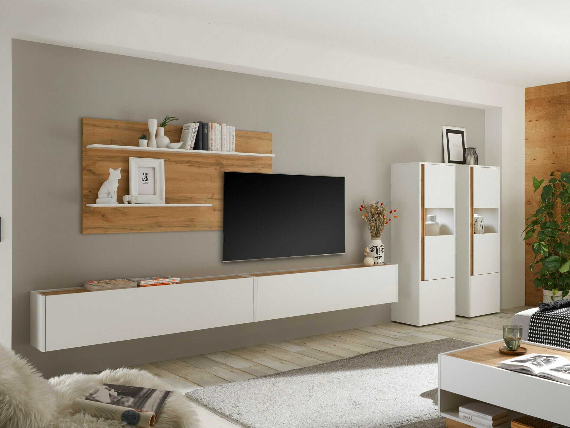 Woonkamerset Elbsori 135 (Wit + Wotan eik)