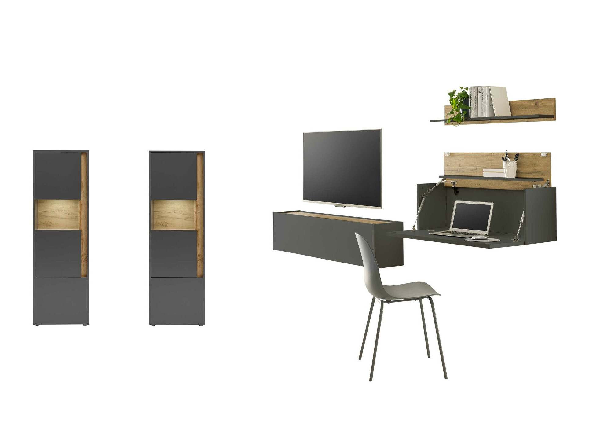 Woonkamerset Elbsori 136 (Antraciet + Wotan eik)