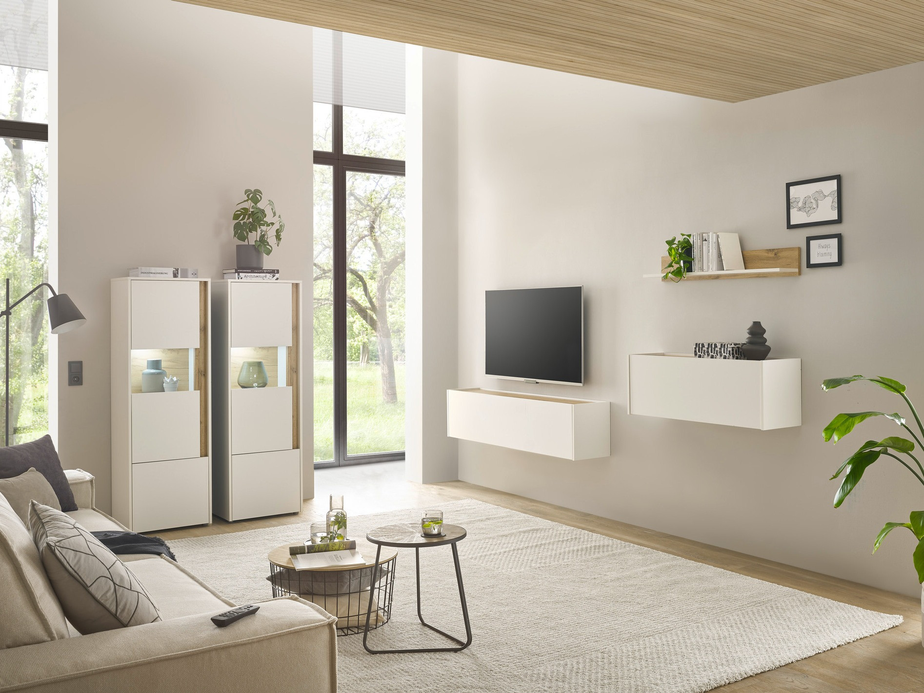 Woonkamerset Elbsori 136 (Wit + Wotan eik)