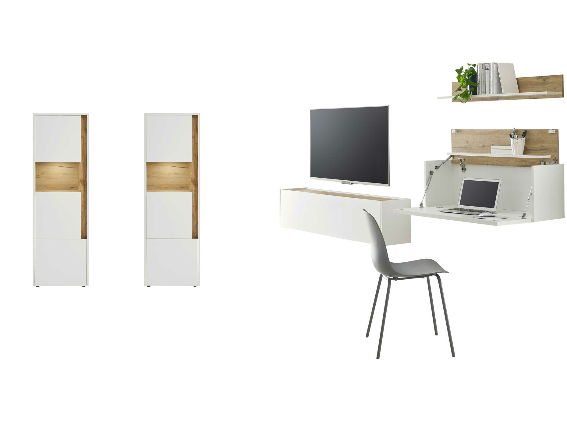 Woonkamerset Elbsori 136 (Wit + Wotan eik)