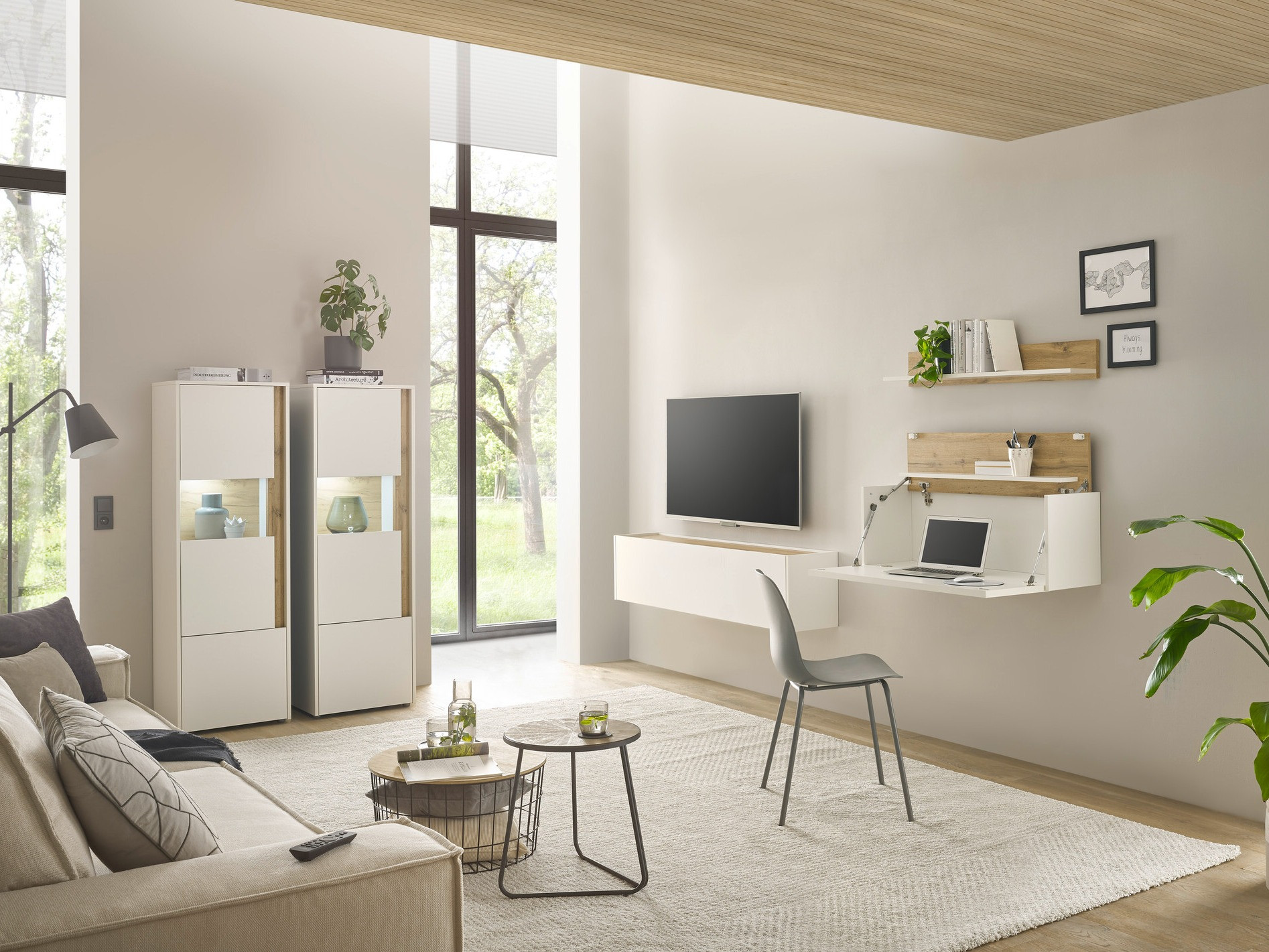 Woonkamerset Elbsori 136 (Wit + Wotan eik)