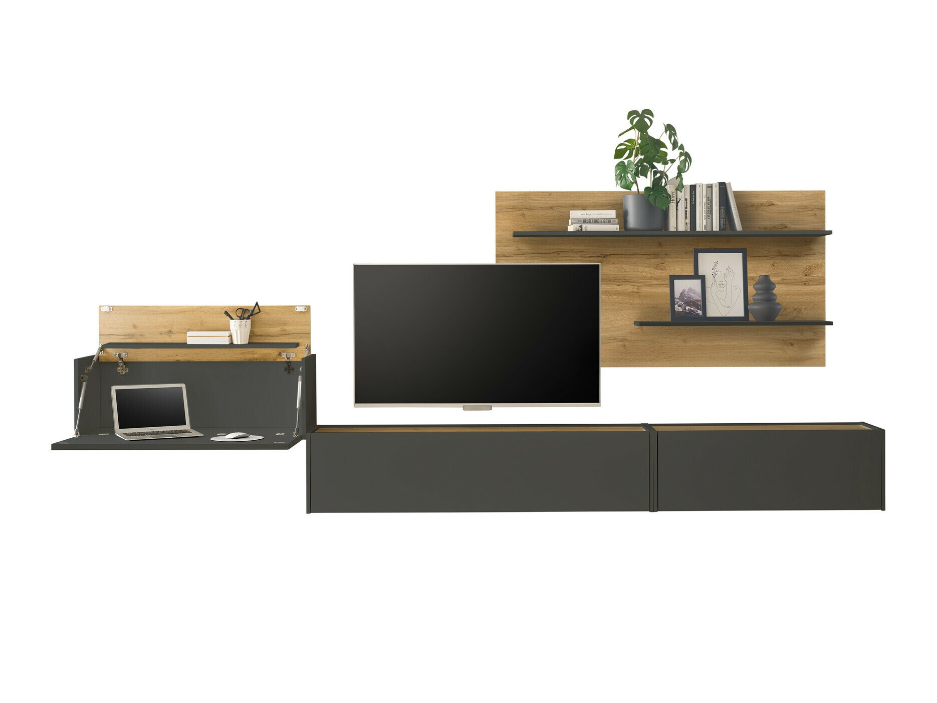 Woonkamerset Elbsori 137 (Antraciet + Wotan eik)