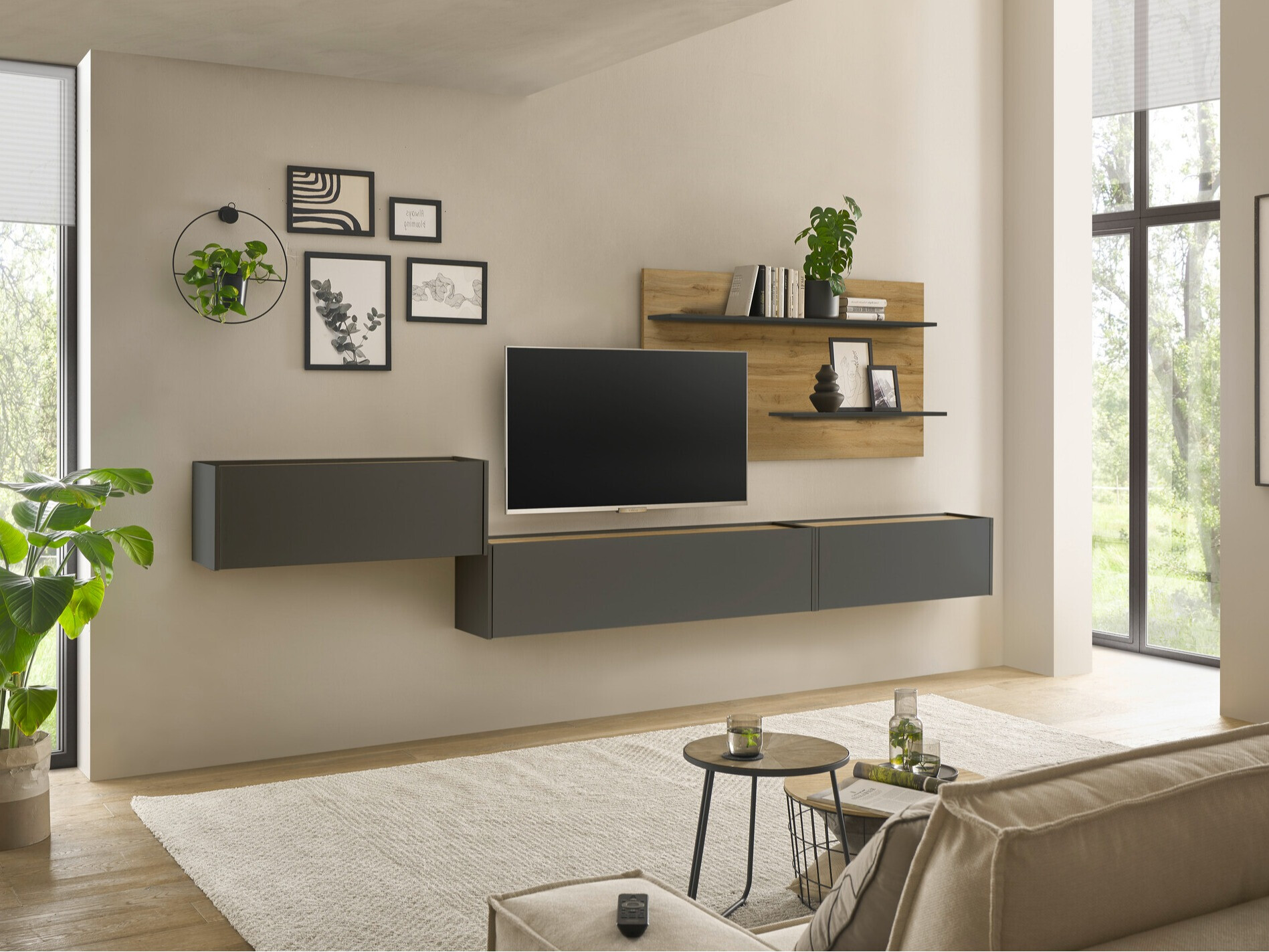 Woonkamerset Elbsori 137 (Antraciet + Wotan eik)