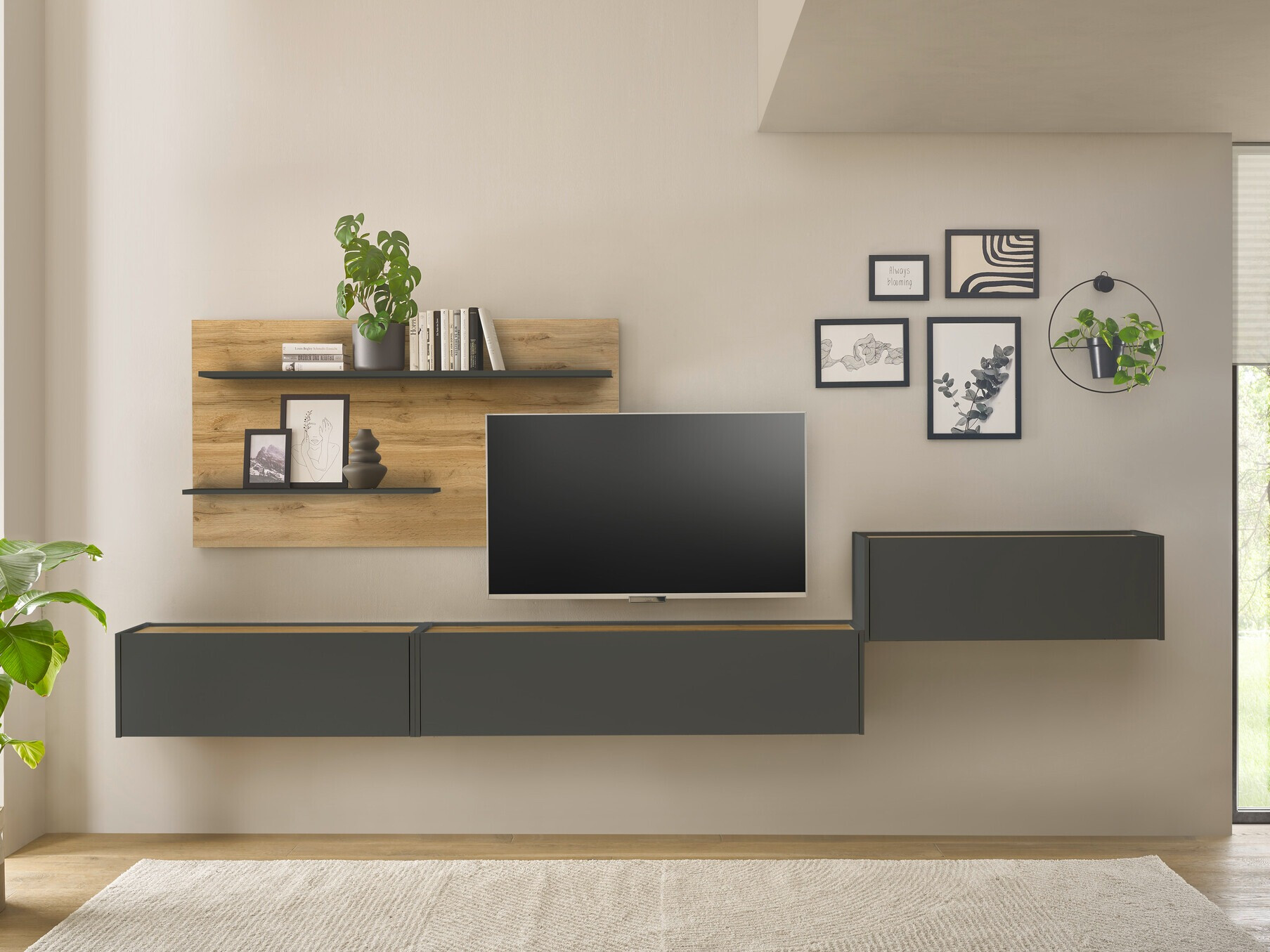 Woonkamerset Elbsori 137 (Antraciet + Wotan eik)