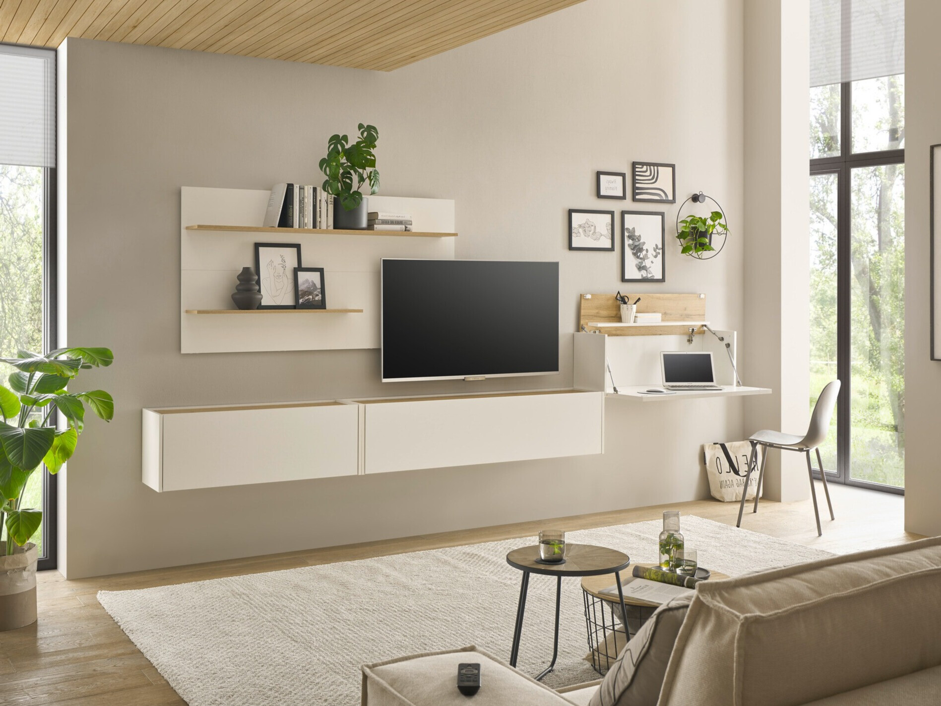 Woonkamerset Elbsori 137 (Wit + Wotan eik)