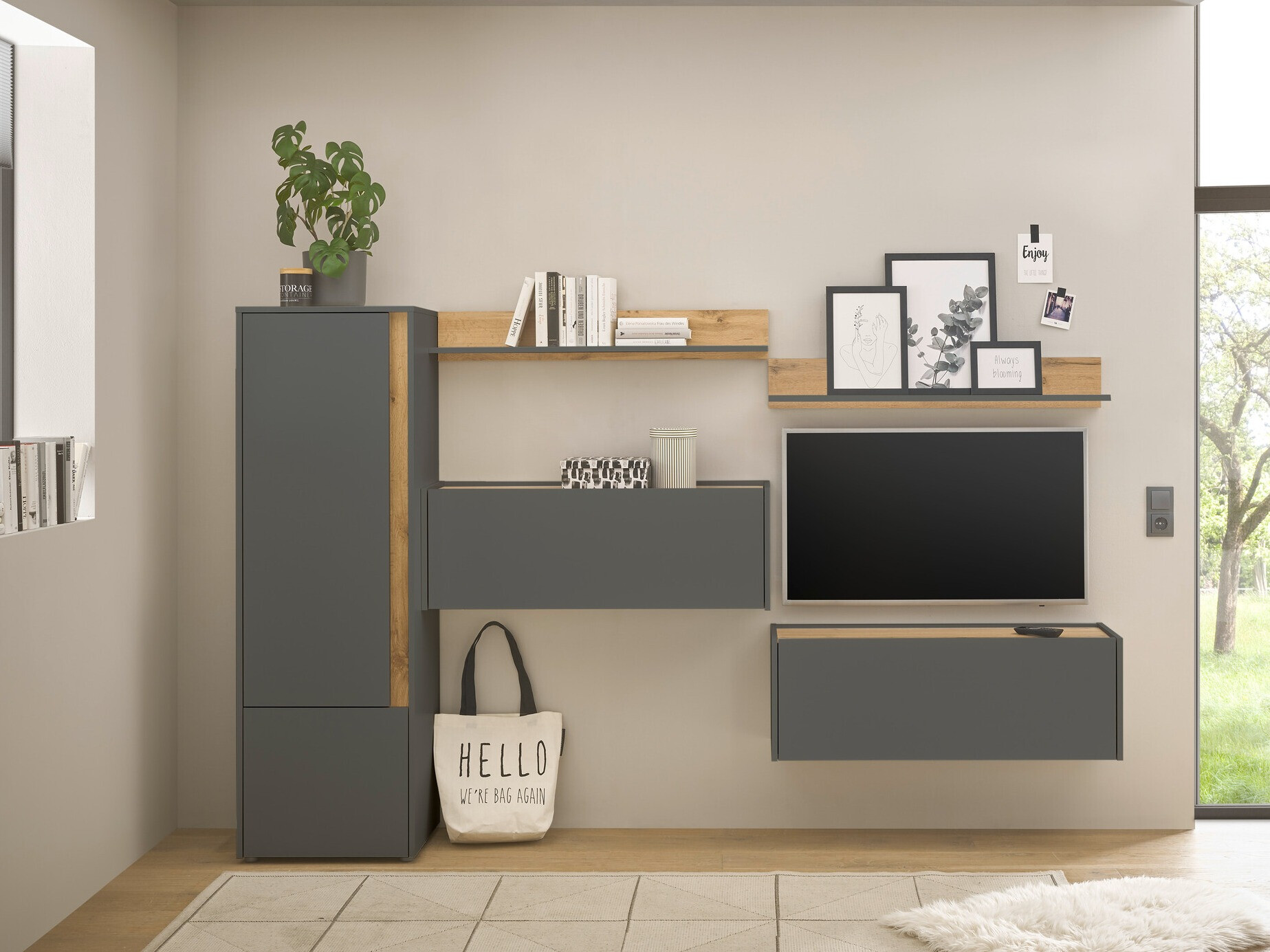 Woonkamerset Elbsori 138 (Antraciet + Wotan eik)