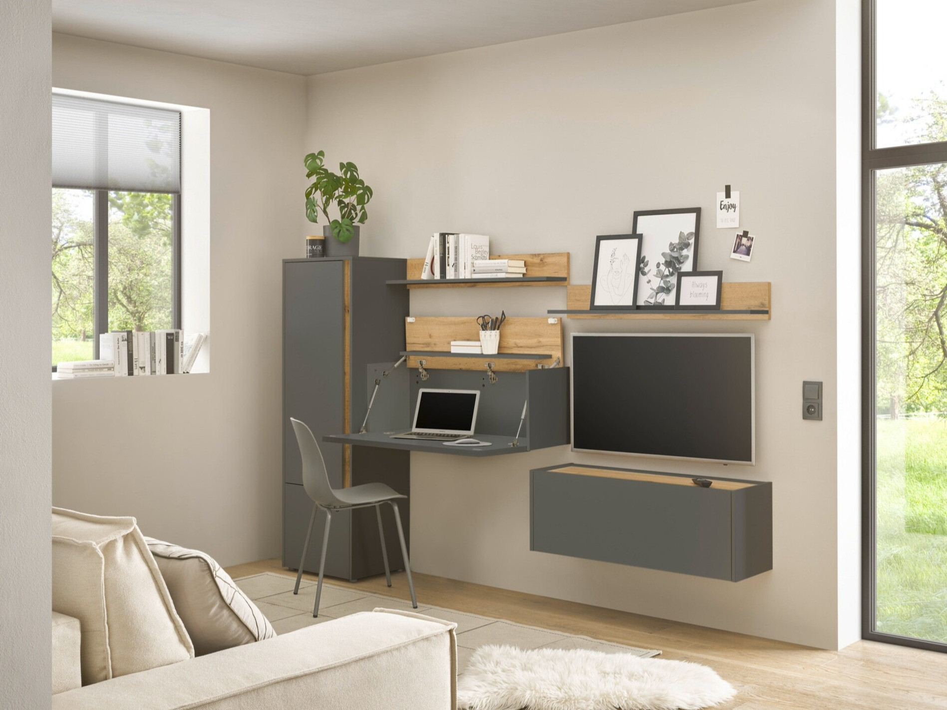 Woonkamerset Elbsori 138 (Antraciet + Wotan eik)