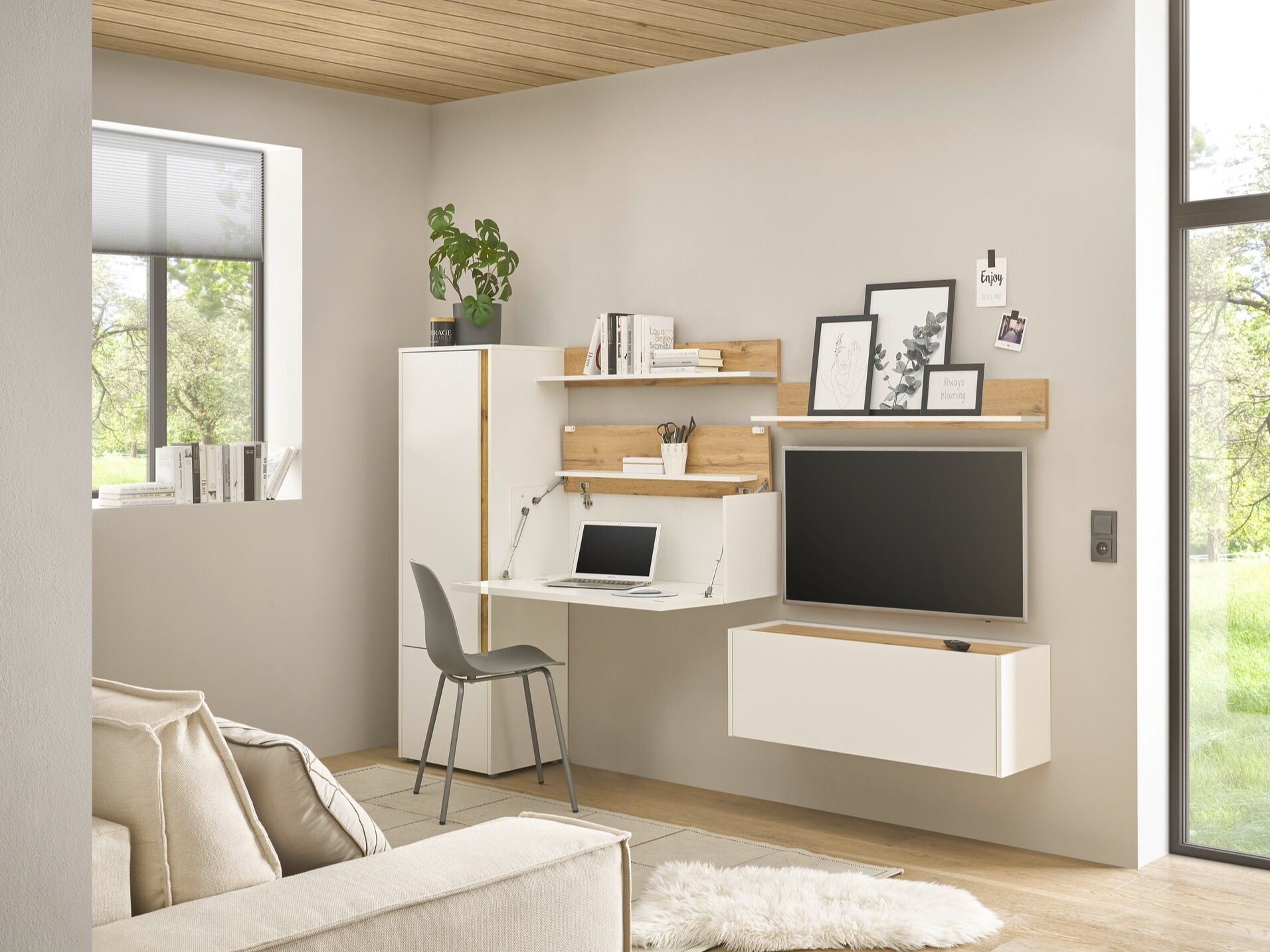 Woonkamerset Elbsori 138 (Wit + Wotan eik)