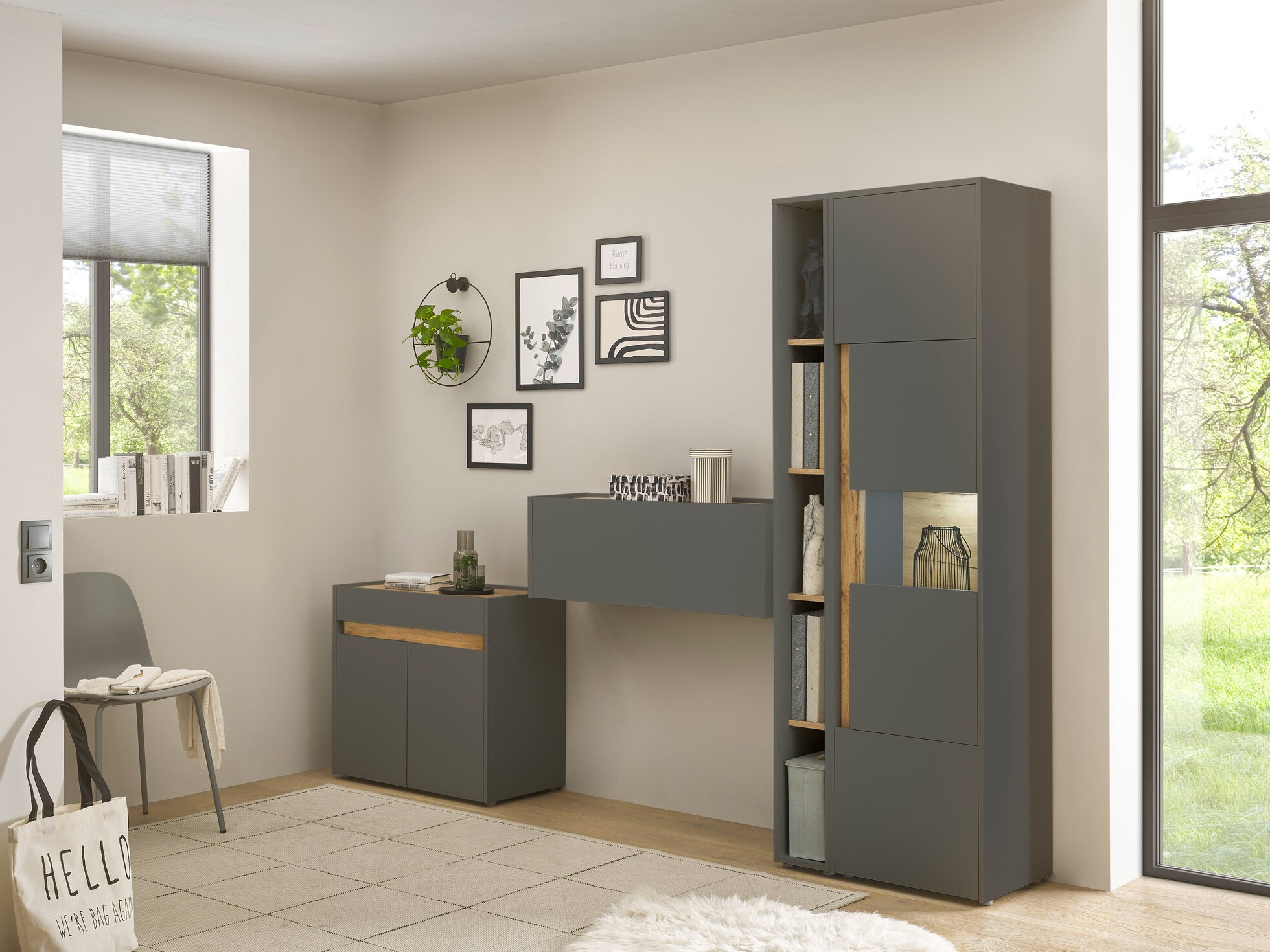 Meubelset Elbsori 139 (Antraciet + Wotan eik)