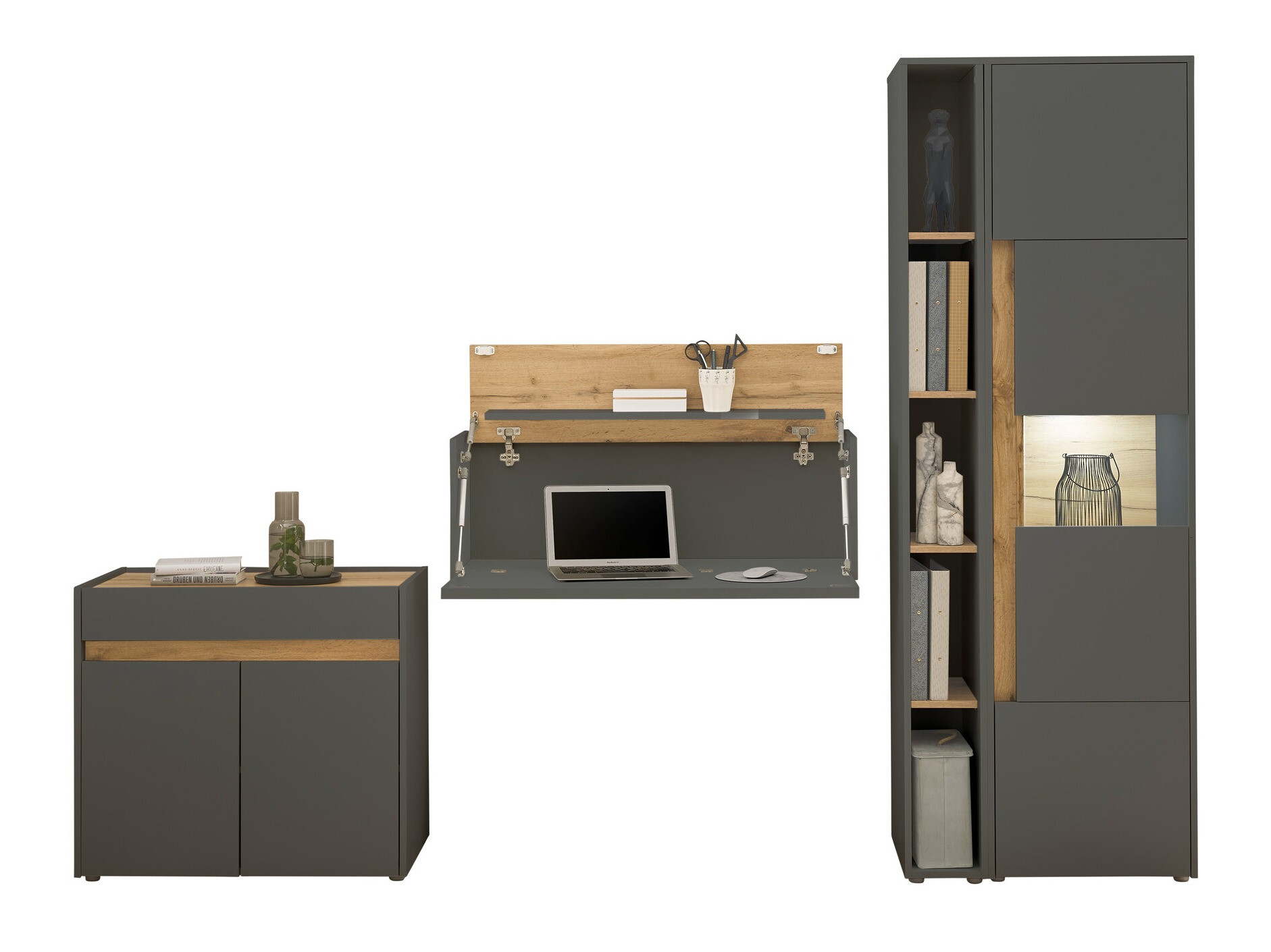 Meubelset Elbsori 139 (Antraciet + Wotan eik)