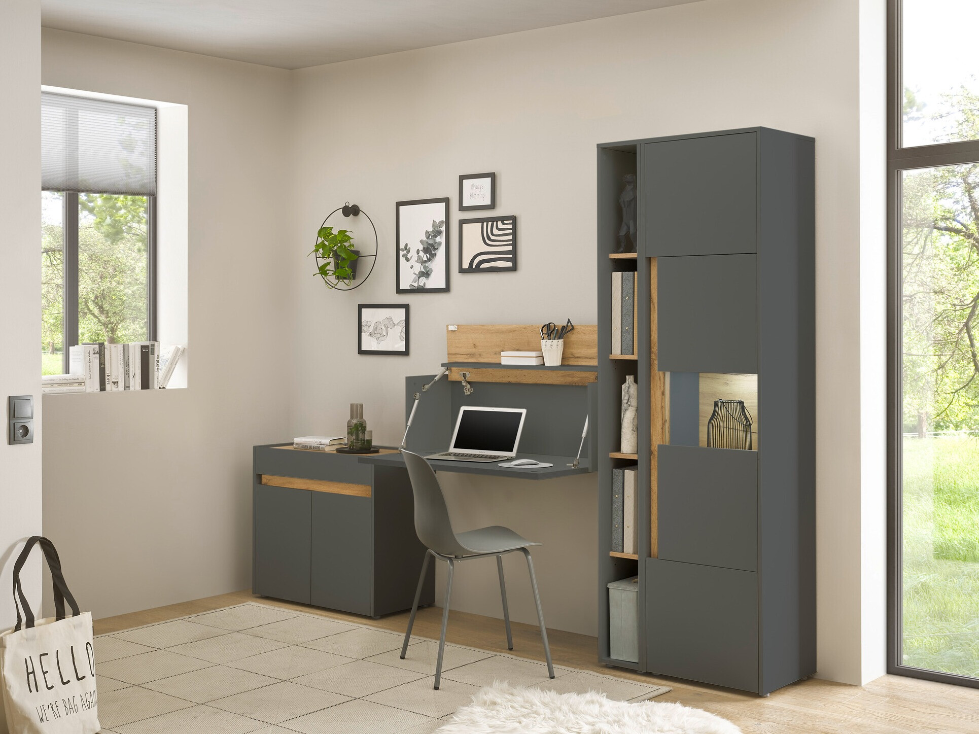 Meubelset Elbsori 139 (Antraciet + Wotan eik)