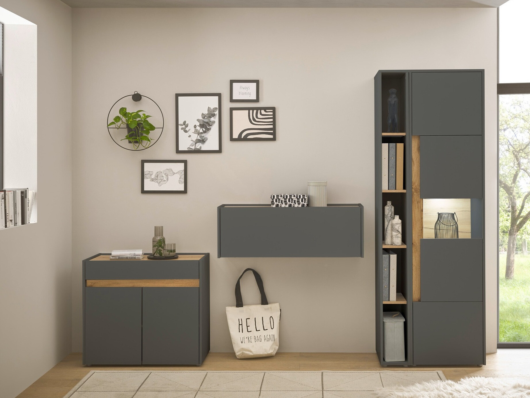 Meubelset Elbsori 139 (Antraciet + Wotan eik)