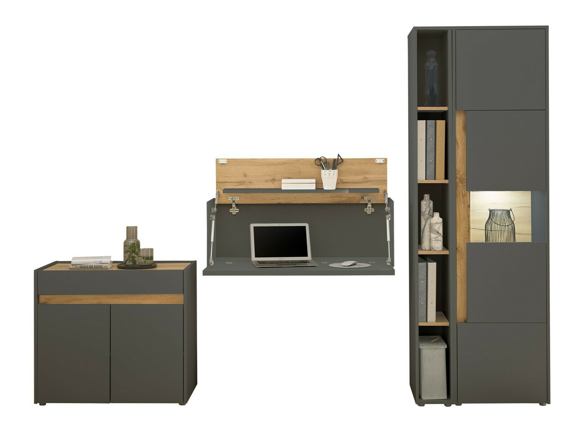 Meubelset Elbsori 139 (Antraciet + Wotan eik)
