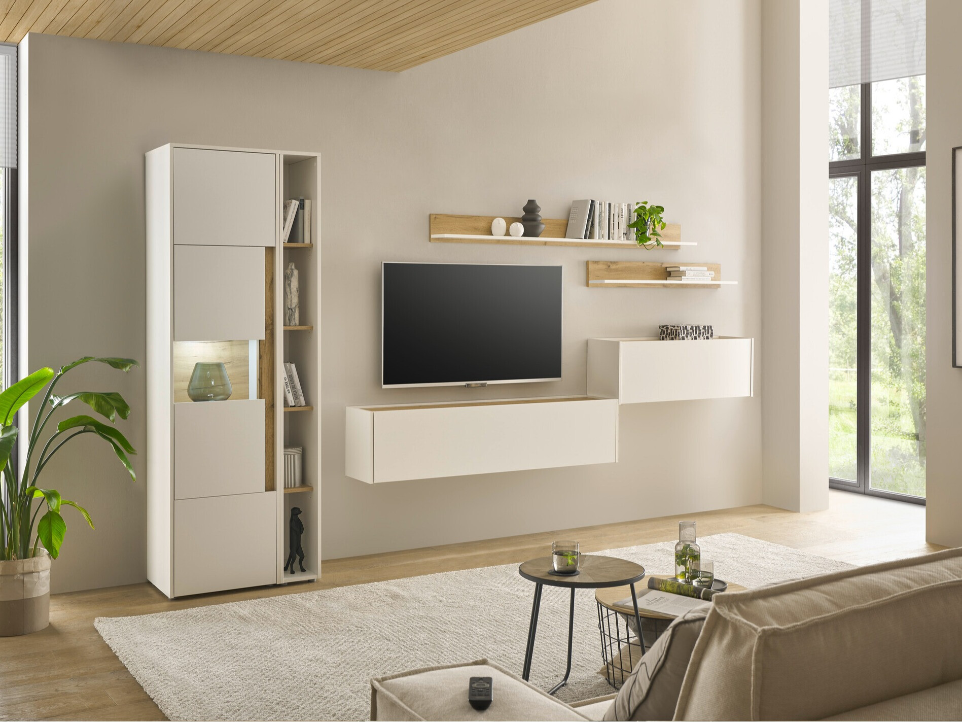 Woonkamerset Elbsori 140 (Wit + Wotan eik)