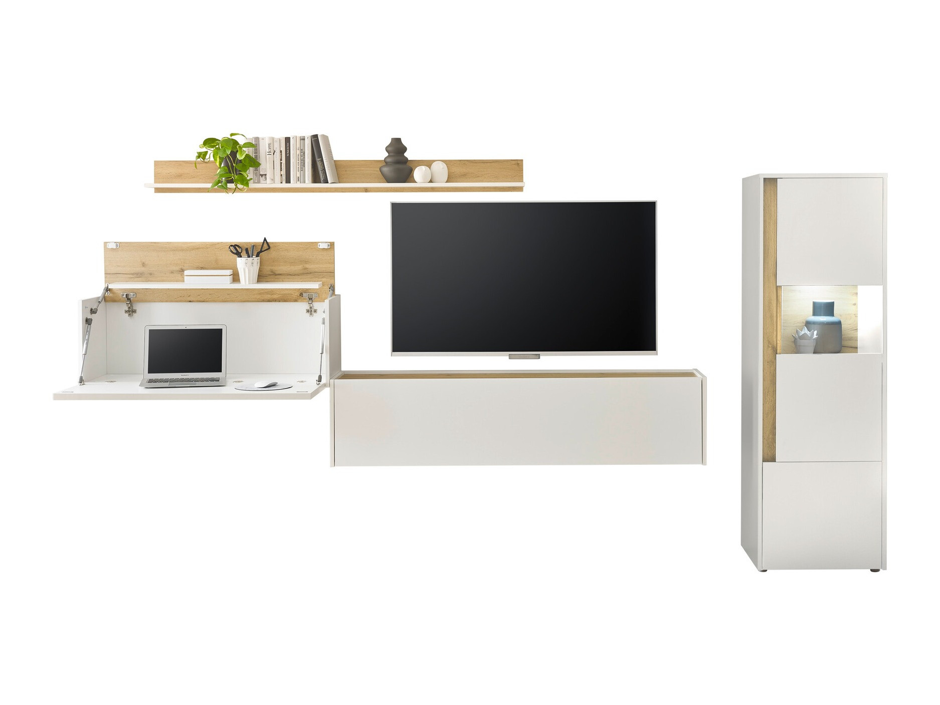 Woonkamerset Elbsori 141 (Wit + Wotan eik)