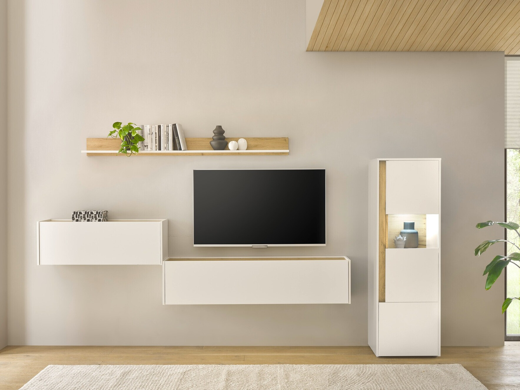 Woonkamerset Elbsori 141 (Wit + Wotan eik)