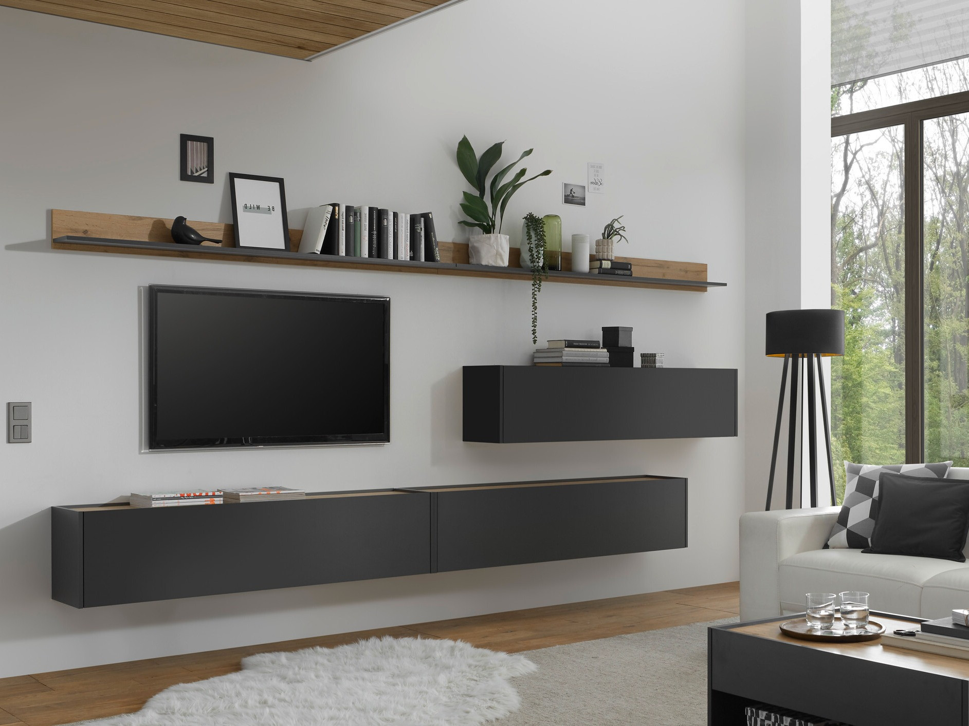 Woonkamerset Elbsori 142 (Antraciet + Wotan eik)