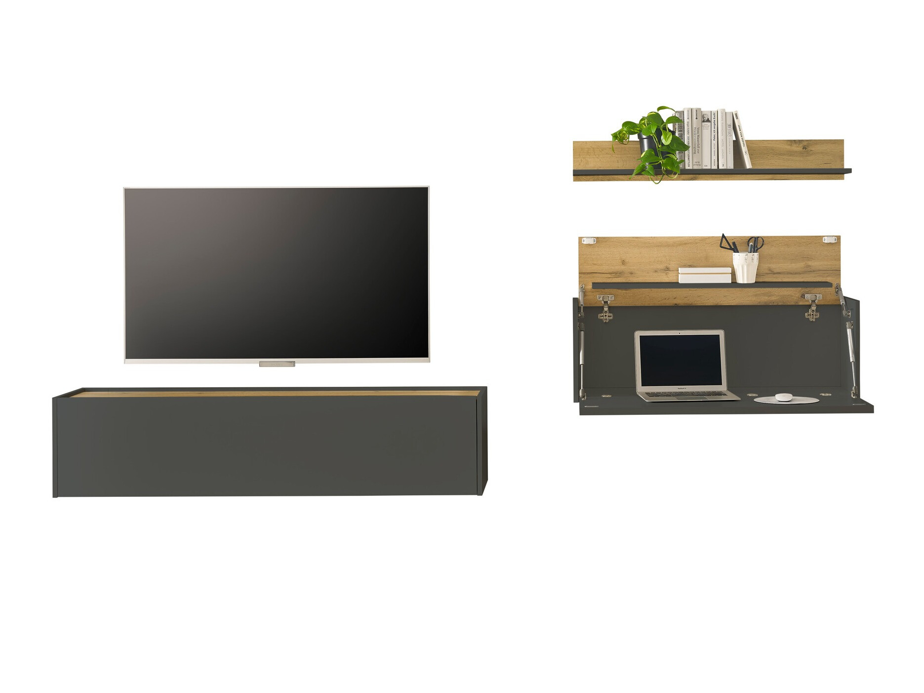 Woonkamerset Elbsori 143 (Antraciet + Wotan eik)