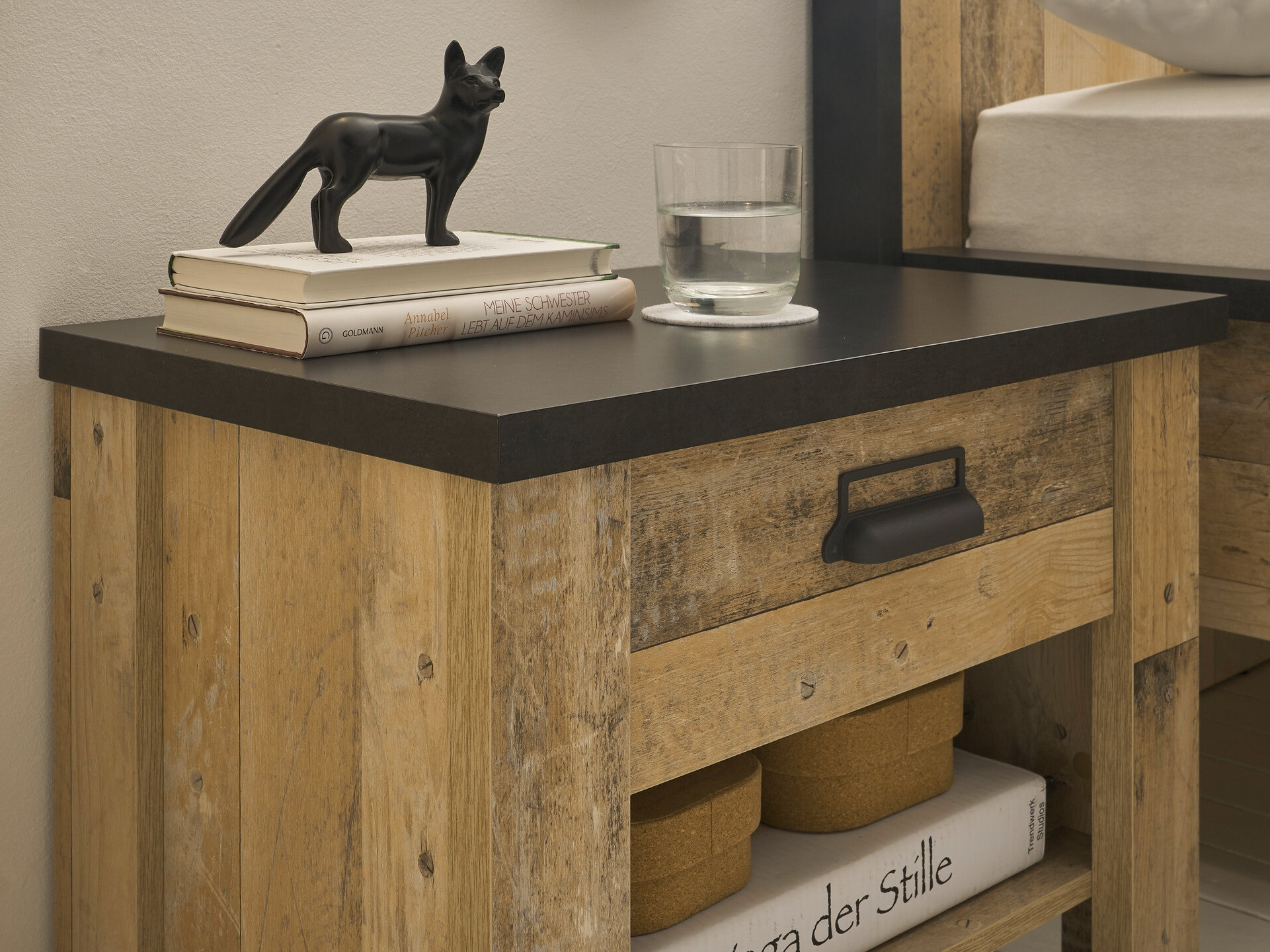 Nachtkastje Cirtale 102 (Verouderd hout + Antraciet)