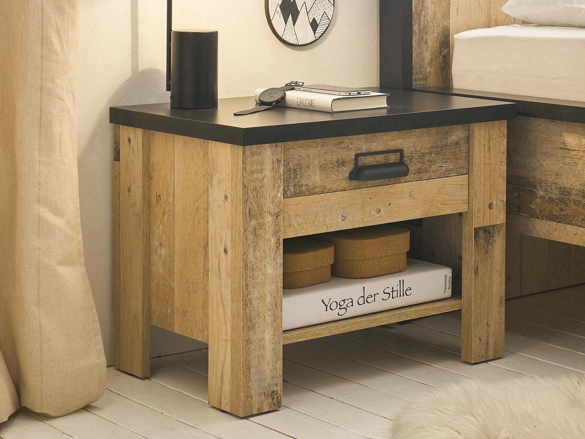 Nachtkastje Cirtale 104 (Verouderd hout + Antraciet)