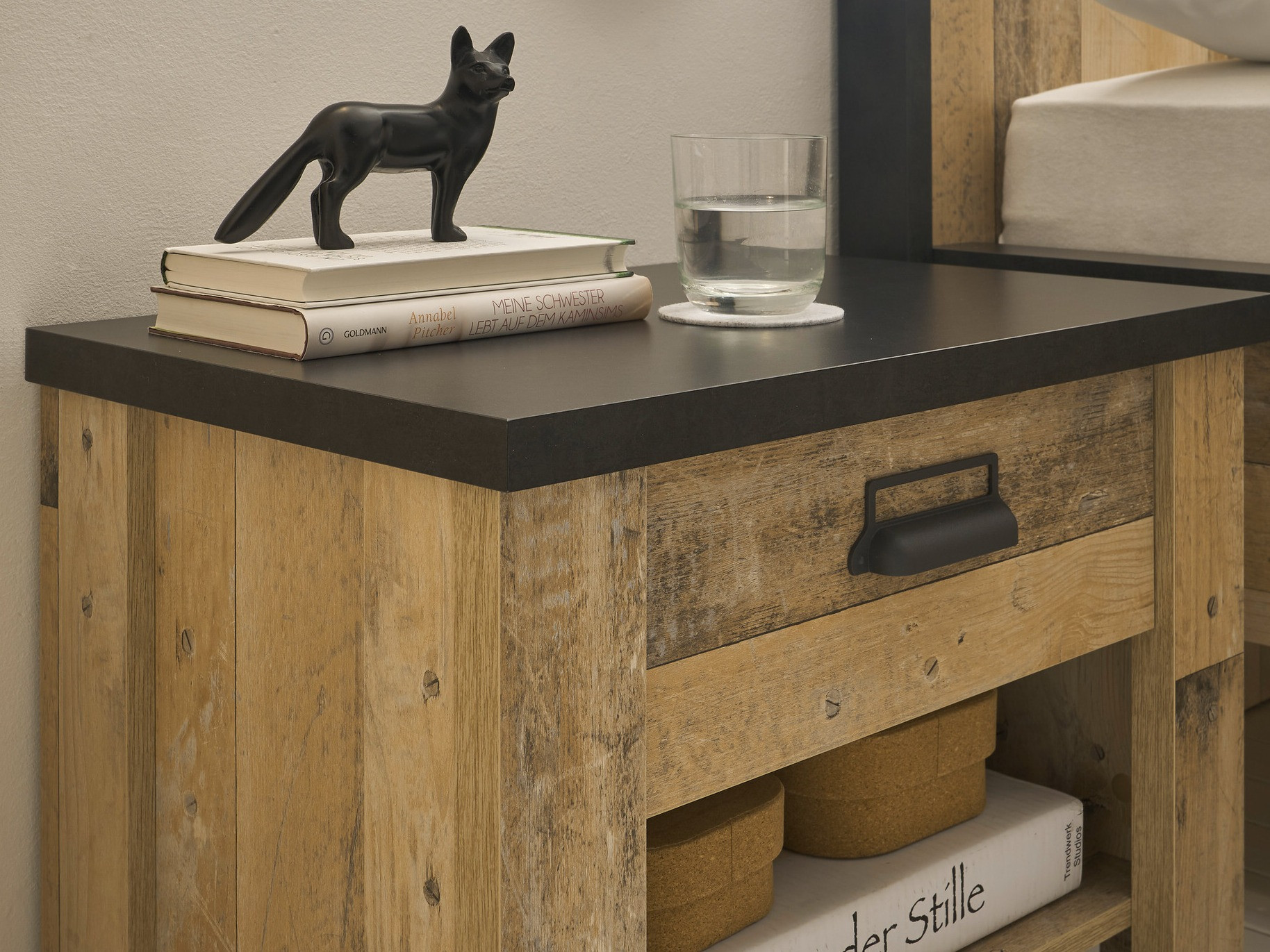 Nachtkastje Cirtale 104 (Verouderd hout + Antraciet)