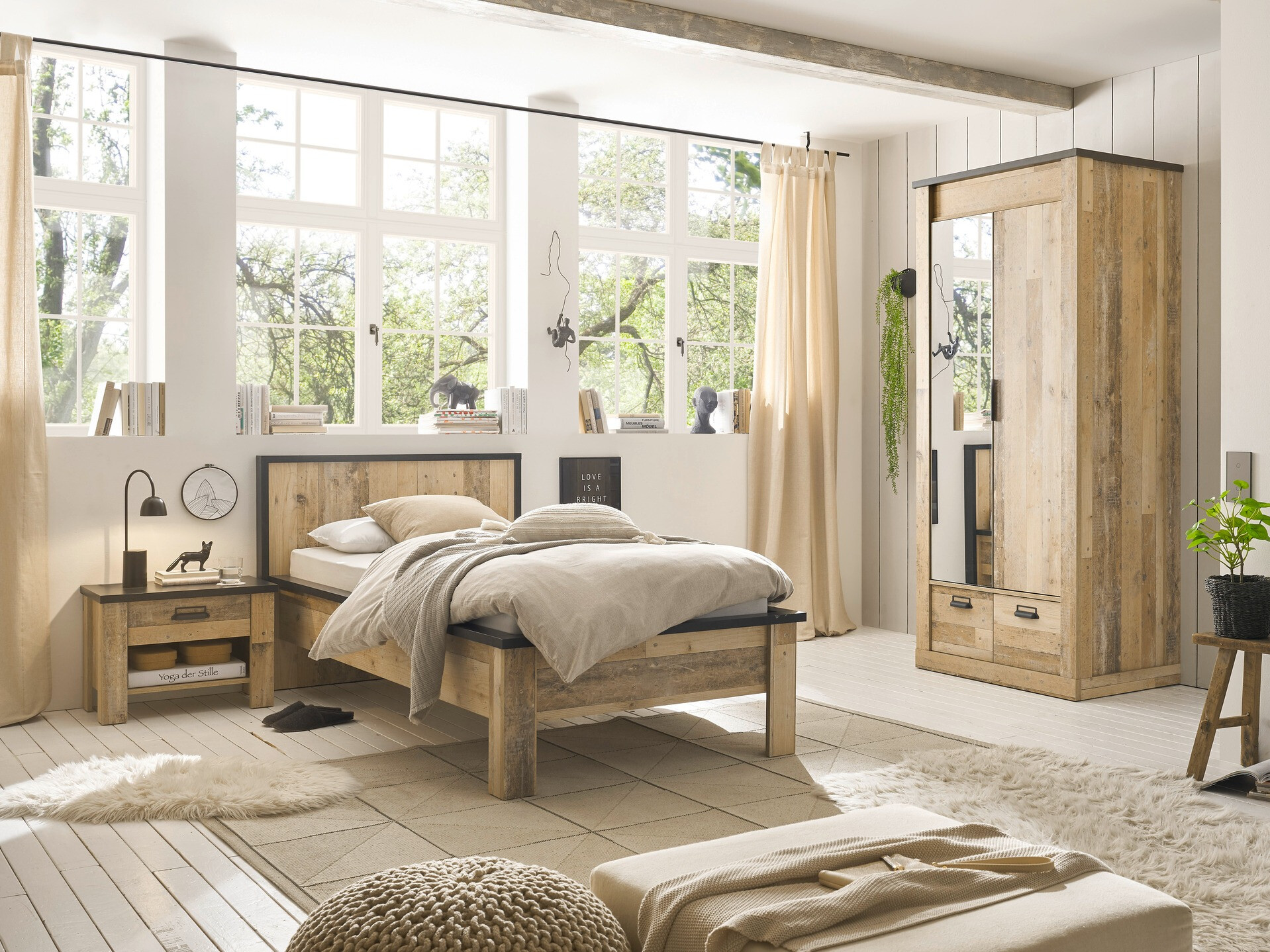 Nachtkastje Cirtale 104 (Verouderd hout + Antraciet)