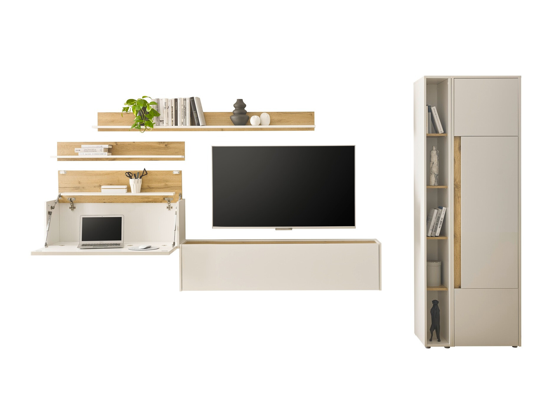 Woonkamerset Elbsori 145 (Wit + Wotan eik)