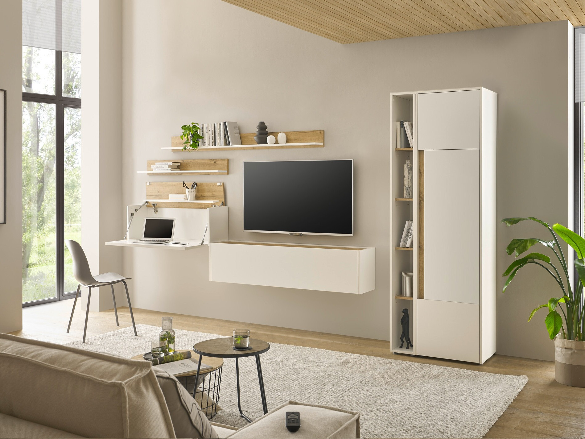 Woonkamerset Elbsori 145 (Wit + Wotan eik)