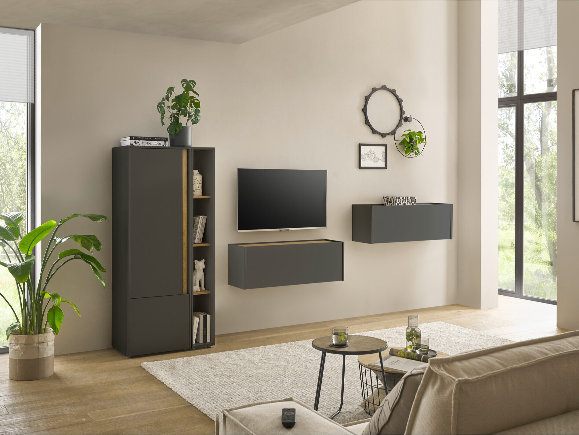 Woonkamerset Elbsori 146 (Antraciet + Wotan eik)