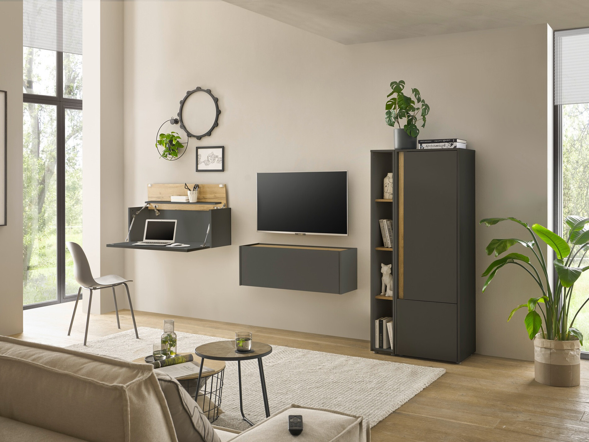 Woonkamerset Elbsori 146 (Antraciet + Wotan eik)