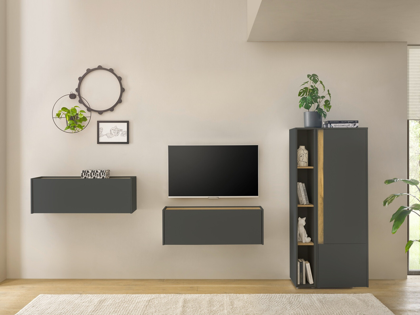 Woonkamerset Elbsori 146 (Antraciet + Wotan eik)