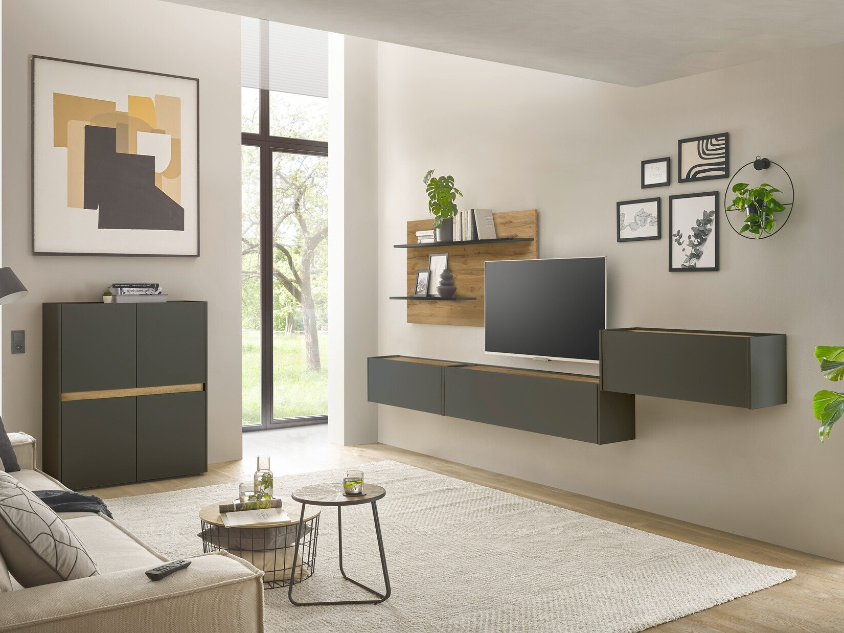 Woonkamerset Elbsori 147 (Antraciet + Wotan eik)