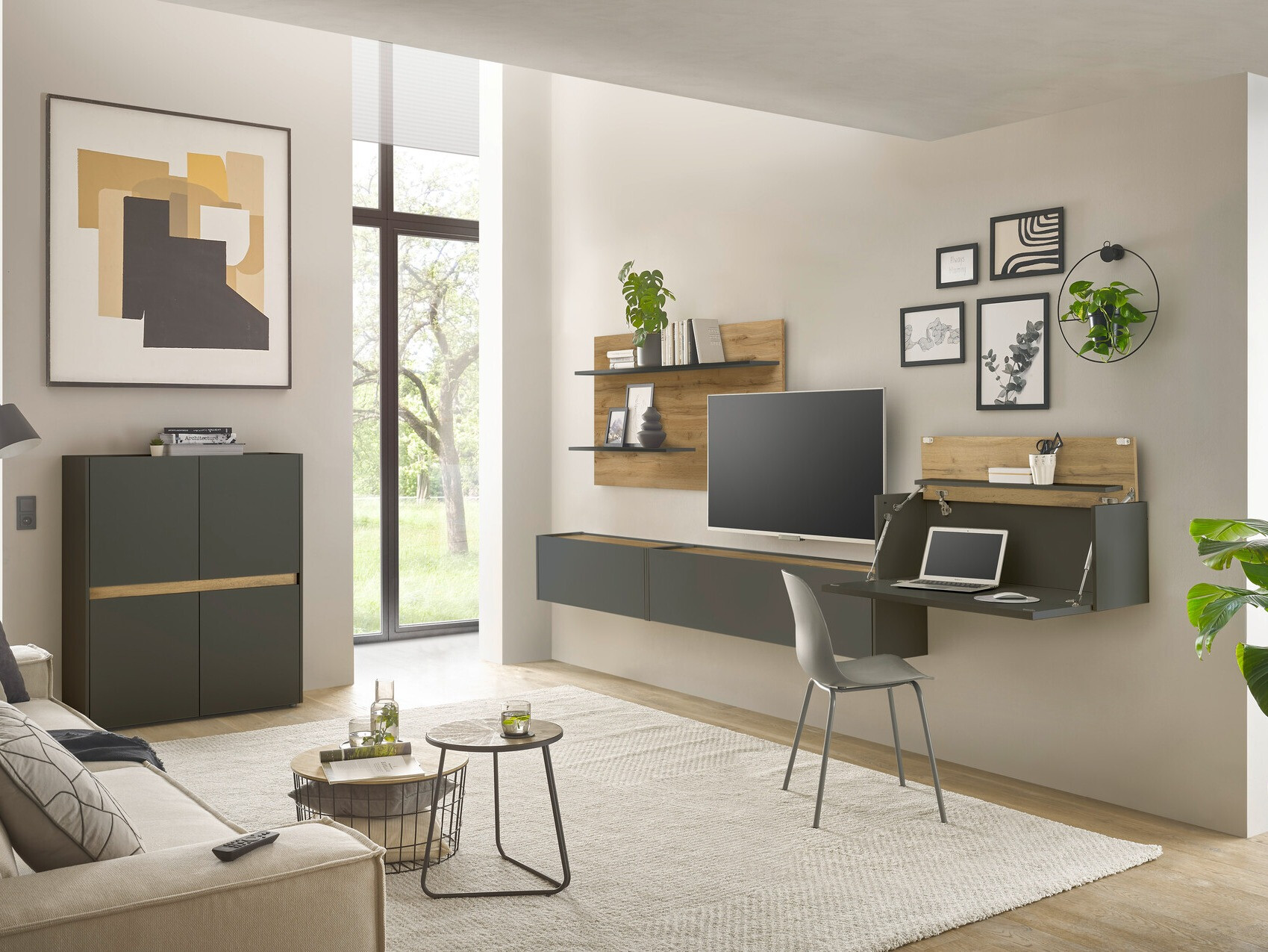 Woonkamerset Elbsori 147 (Antraciet + Wotan eik)