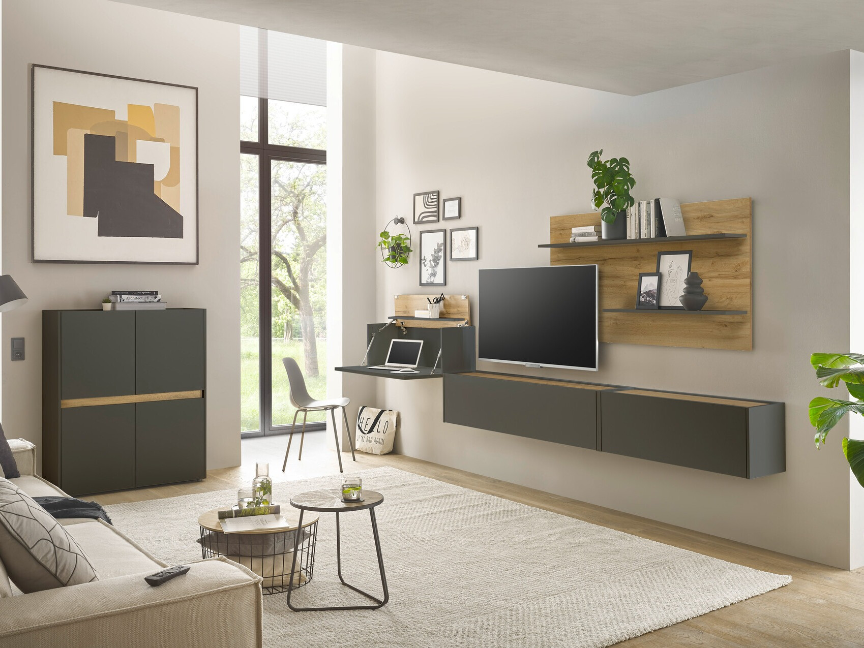 Woonkamerset Elbsori 147 (Antraciet + Wotan eik)