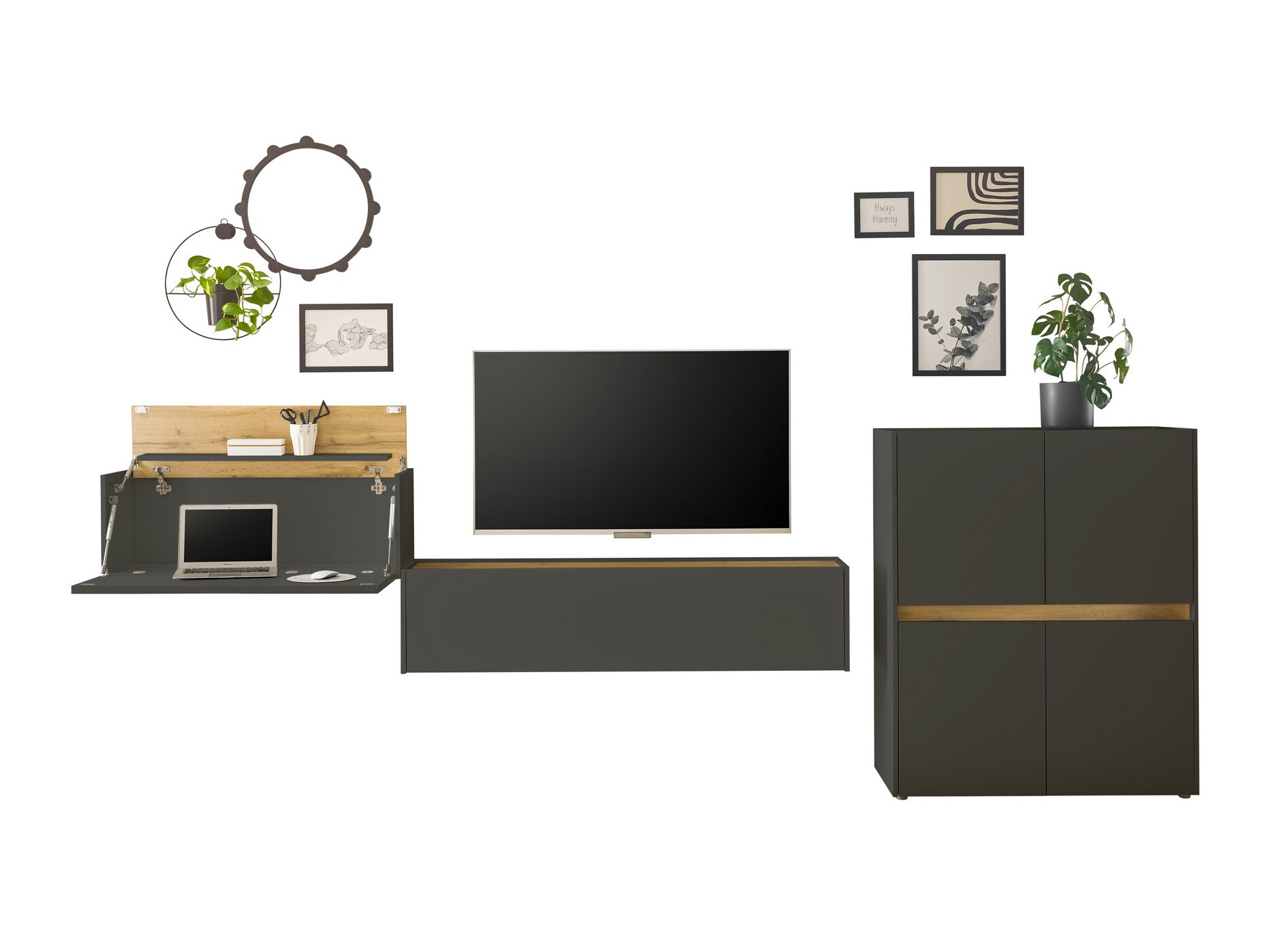 Woonkamerset Elbsori 148 (Antraciet + Wotan eik)